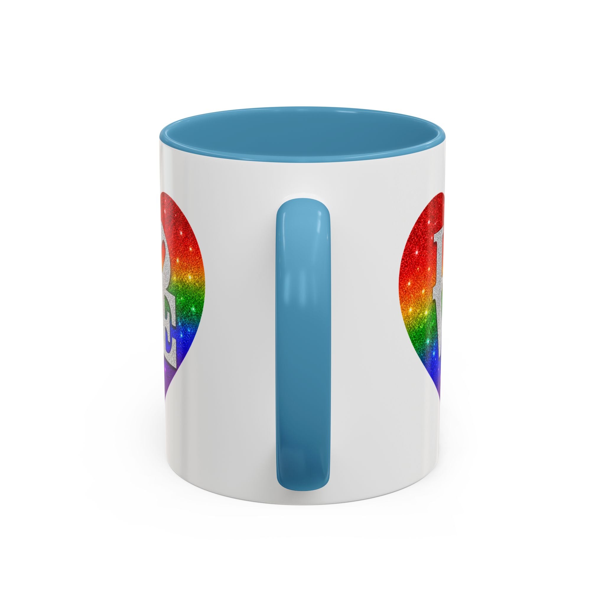 Rainbow LOVE Jewel Heart White Coffee Mug – Luxury Glitter Heart Mug | Premium Sparkling Rainbow LOVE Design