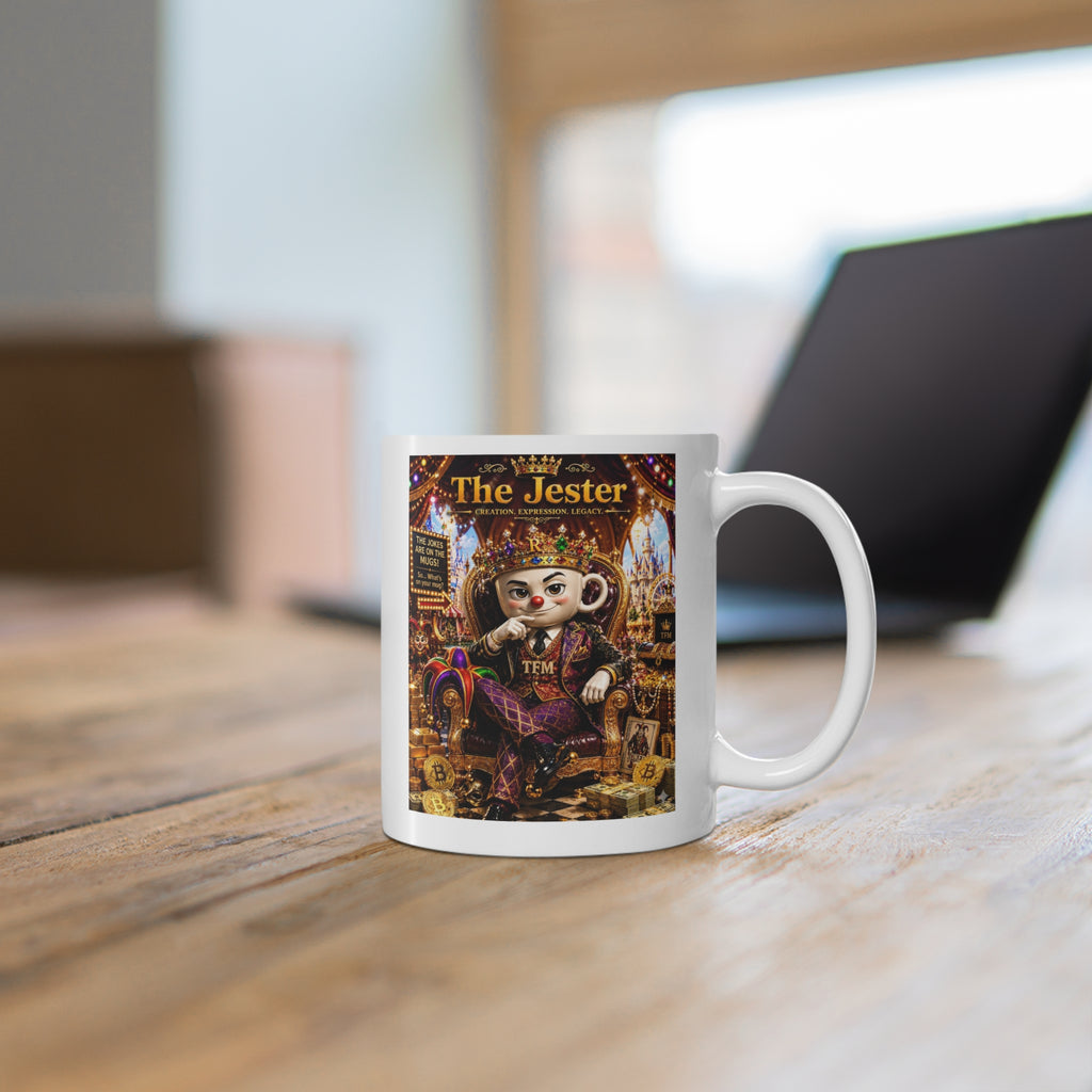 The Jester™ AKA Fuglarious™  White Mug — Royal Humor, Bold Character & Luxury Charm