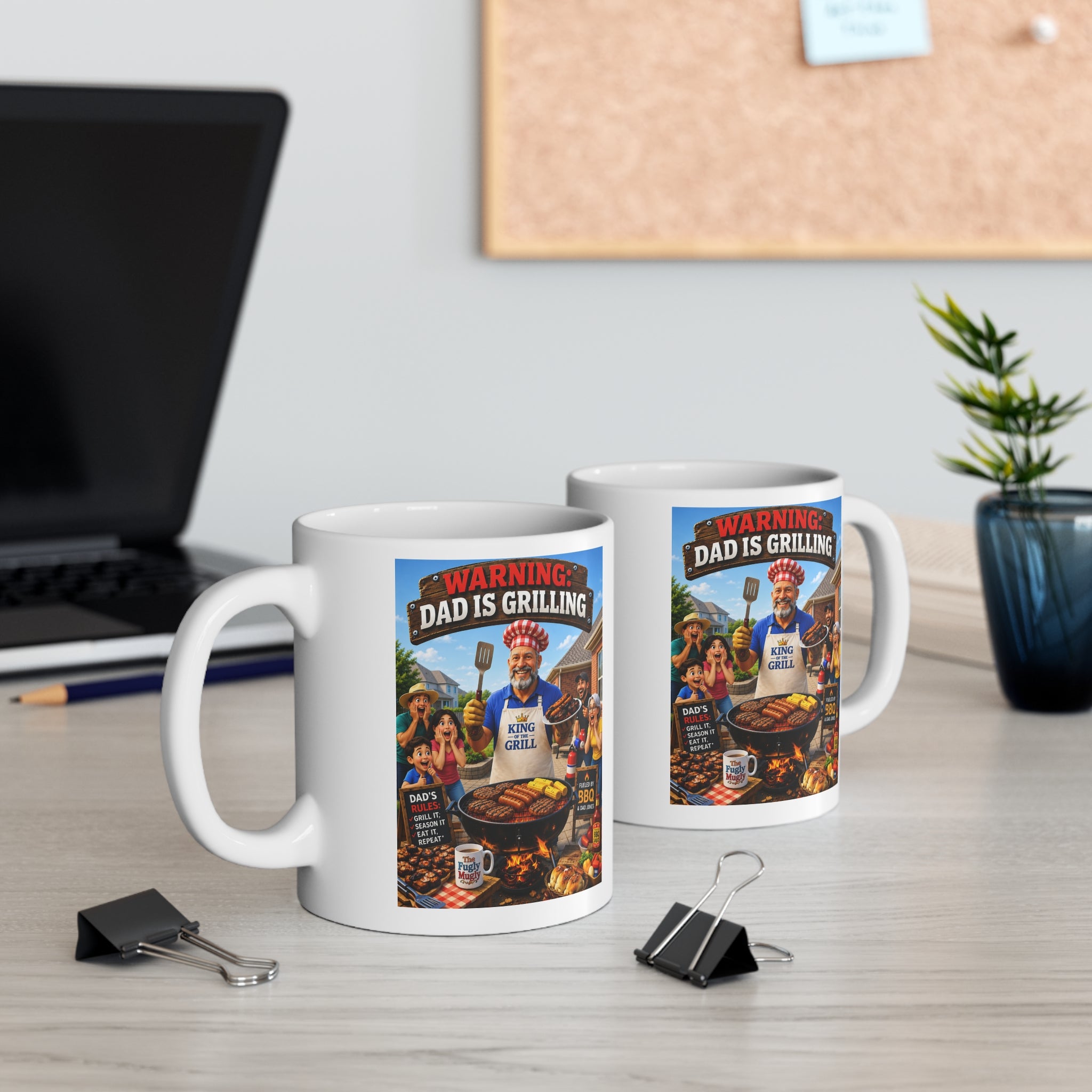 The Fugly Mugly™ WARNING: Dad Is Grilling Coffee Mug – Funny BBQ Dad Gift | King of the Grill | Father’s Day Gift for Dad | Grill Master Mug