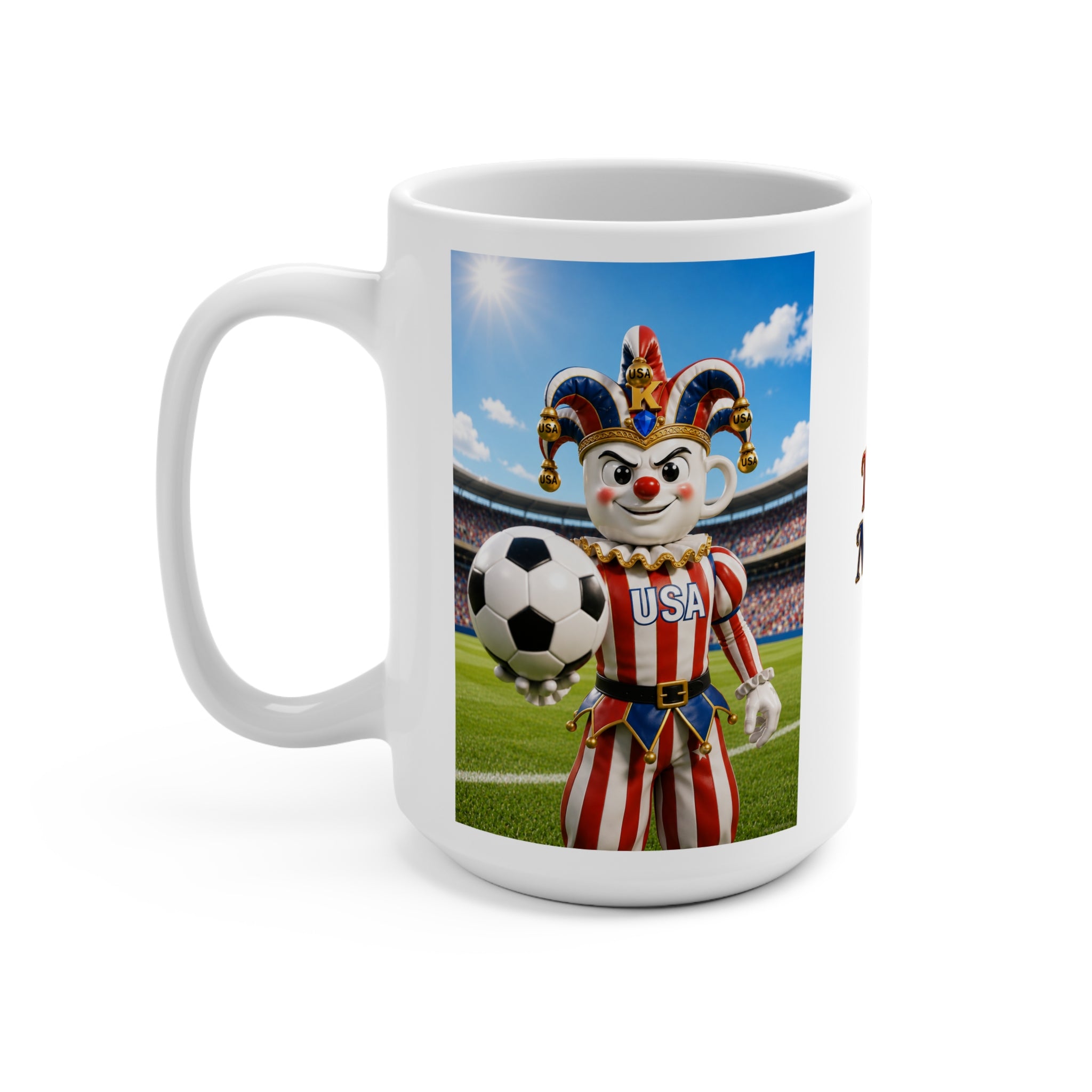 The Fugly Mugly™ USA Soccer Jester White Mug – Patriotic FIFA-Inspired Collectible Artwork Coffee Mug