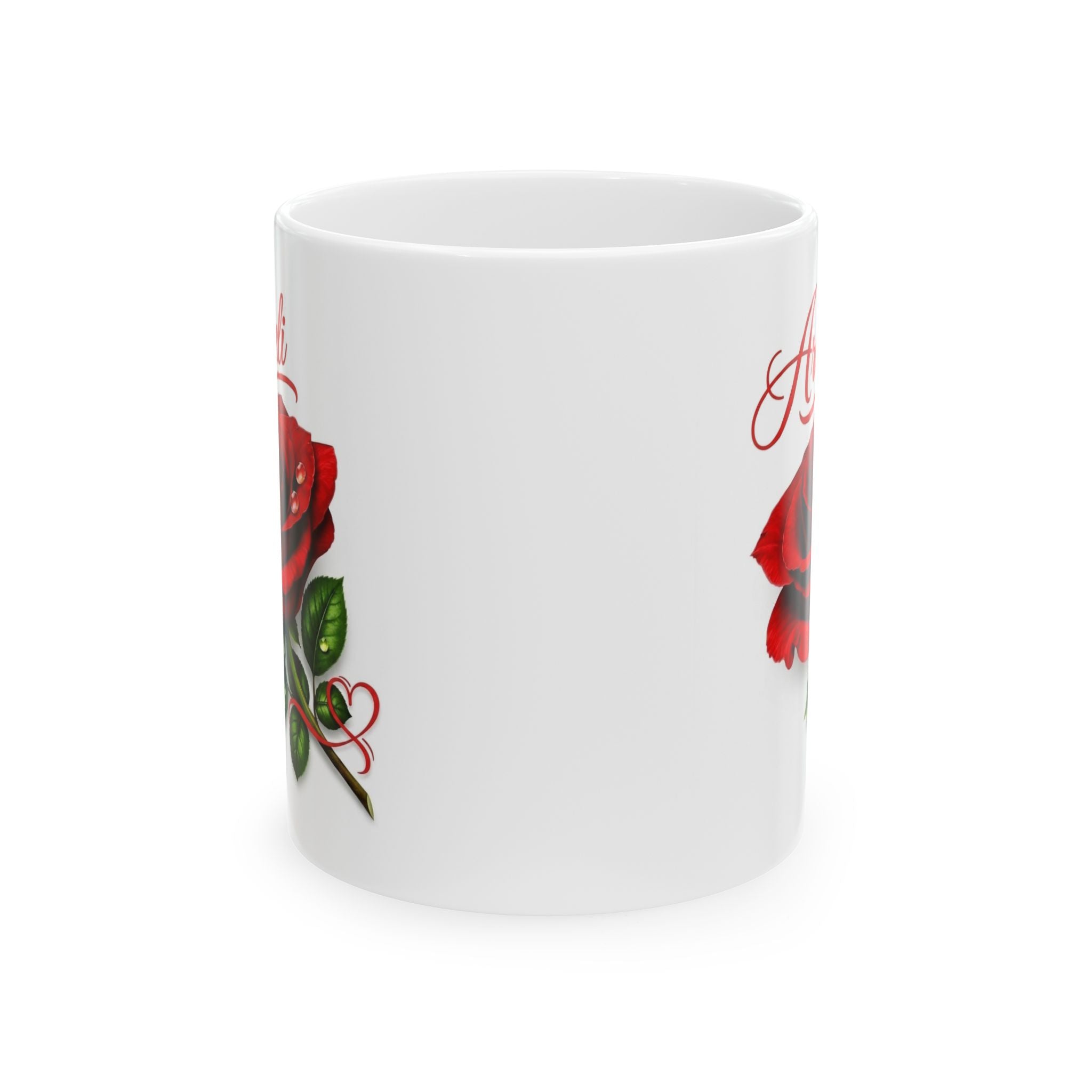 Araceli Signature Rose White Mug – Personalized Luxury Gift, Elegant Rose Coffee Mug, Premium Floral Keepsake