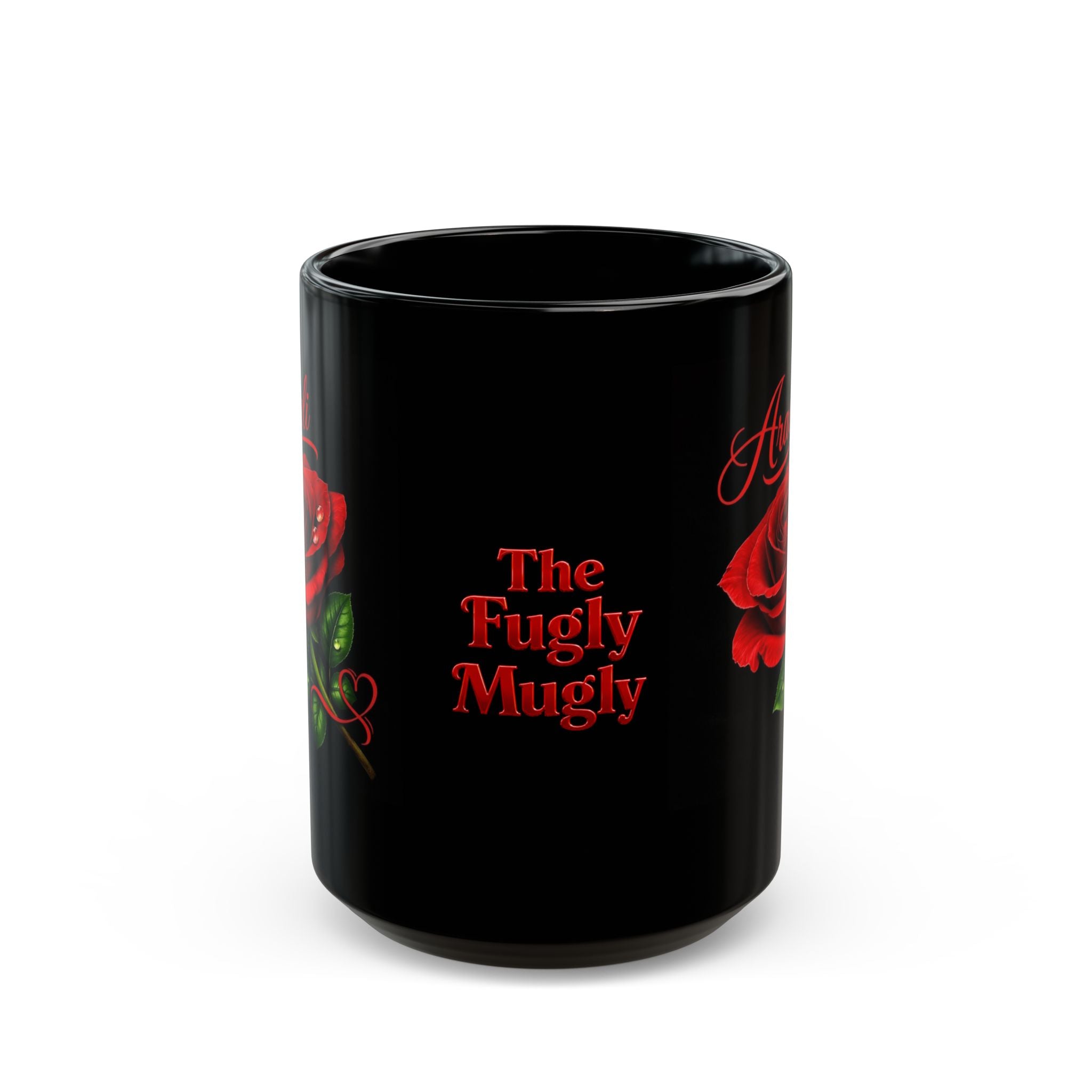 Araceli Signature Rose Black Mug – Personalized Luxury Gift, Elegant Rose Coffee Mug, Premium Floral Keepsake