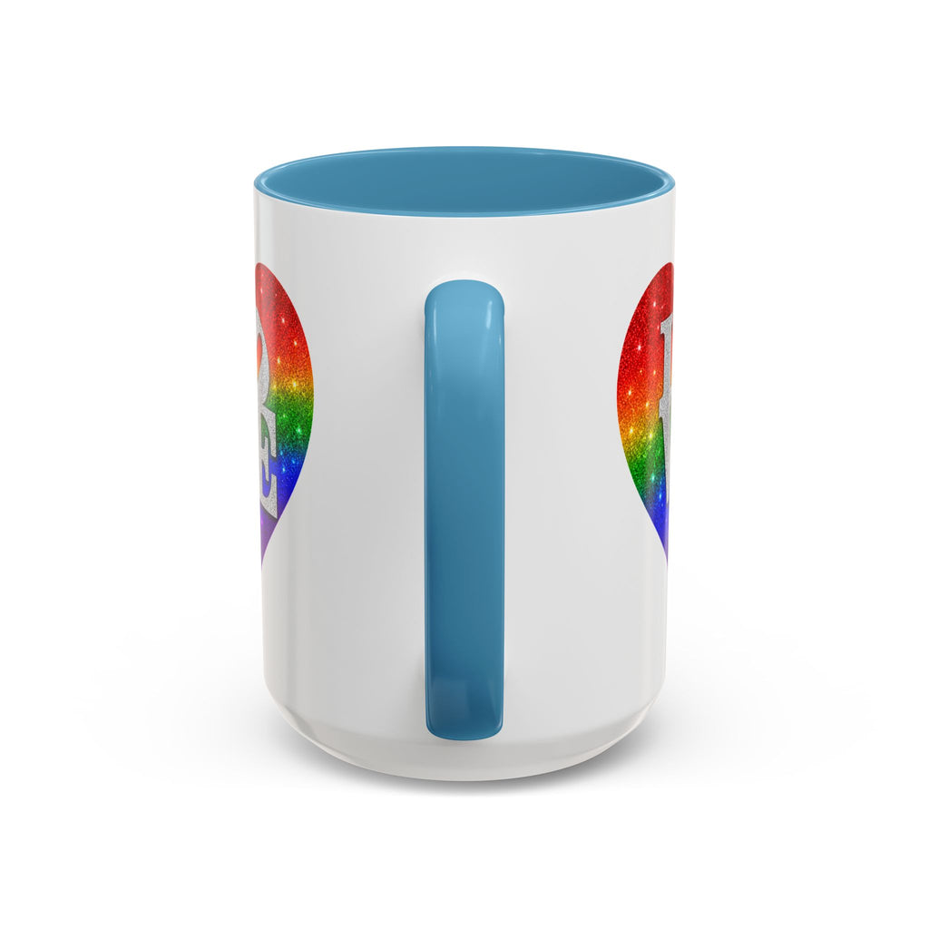 Rainbow LOVE Jewel Heart White Coffee Mug – Luxury Glitter Heart Mug | Premium Sparkling Rainbow LOVE Design