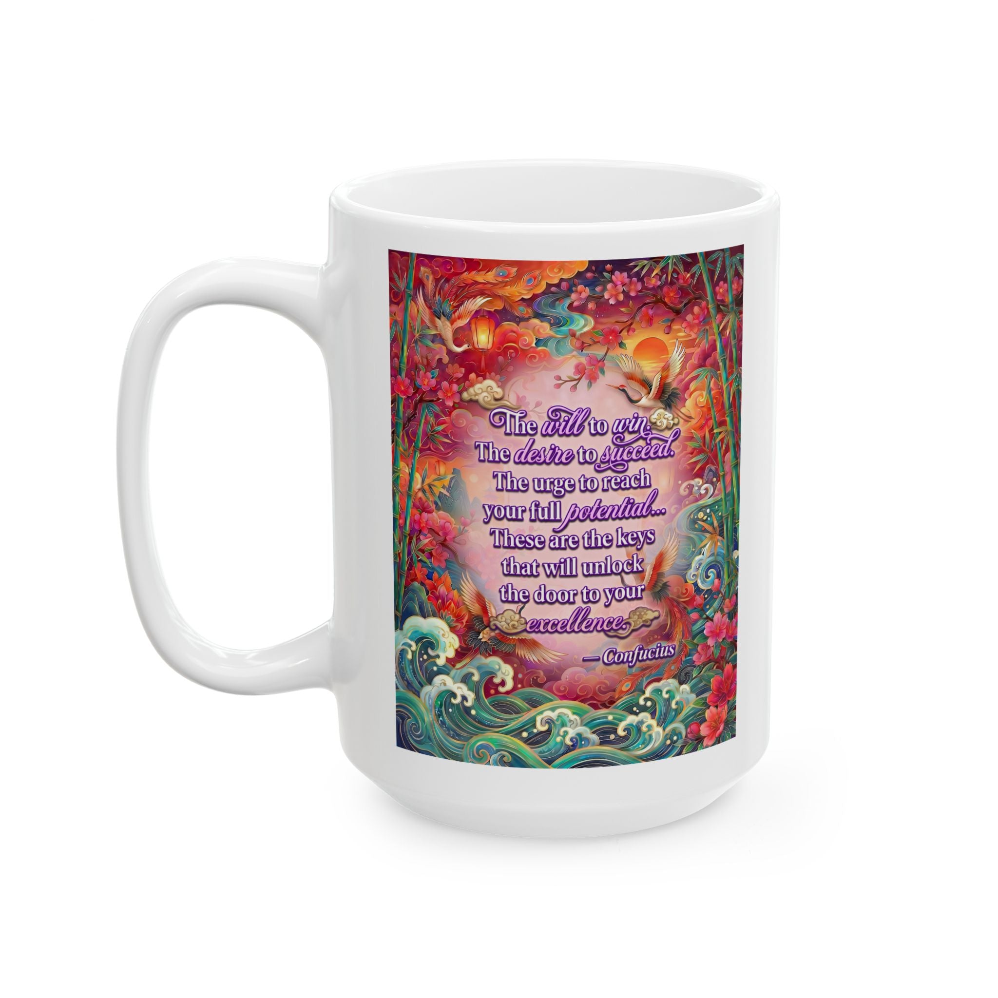 The Keys to Excellence – Confucius Wisdom White Mug | Luxury Philosophy Coffee Mug