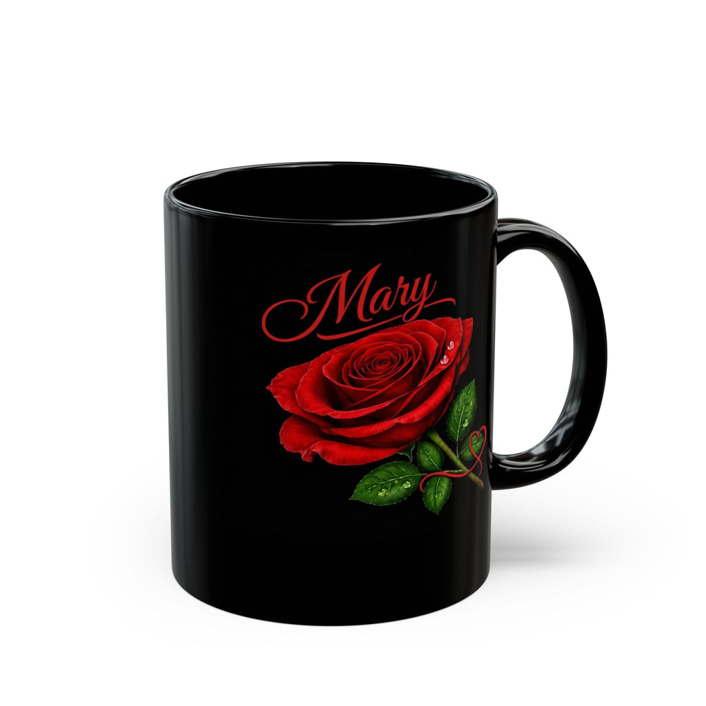 Mary Signature Rose Black Mug – Personalized Luxury Gift for Mom, Mother’s Day Elegant Keepsake