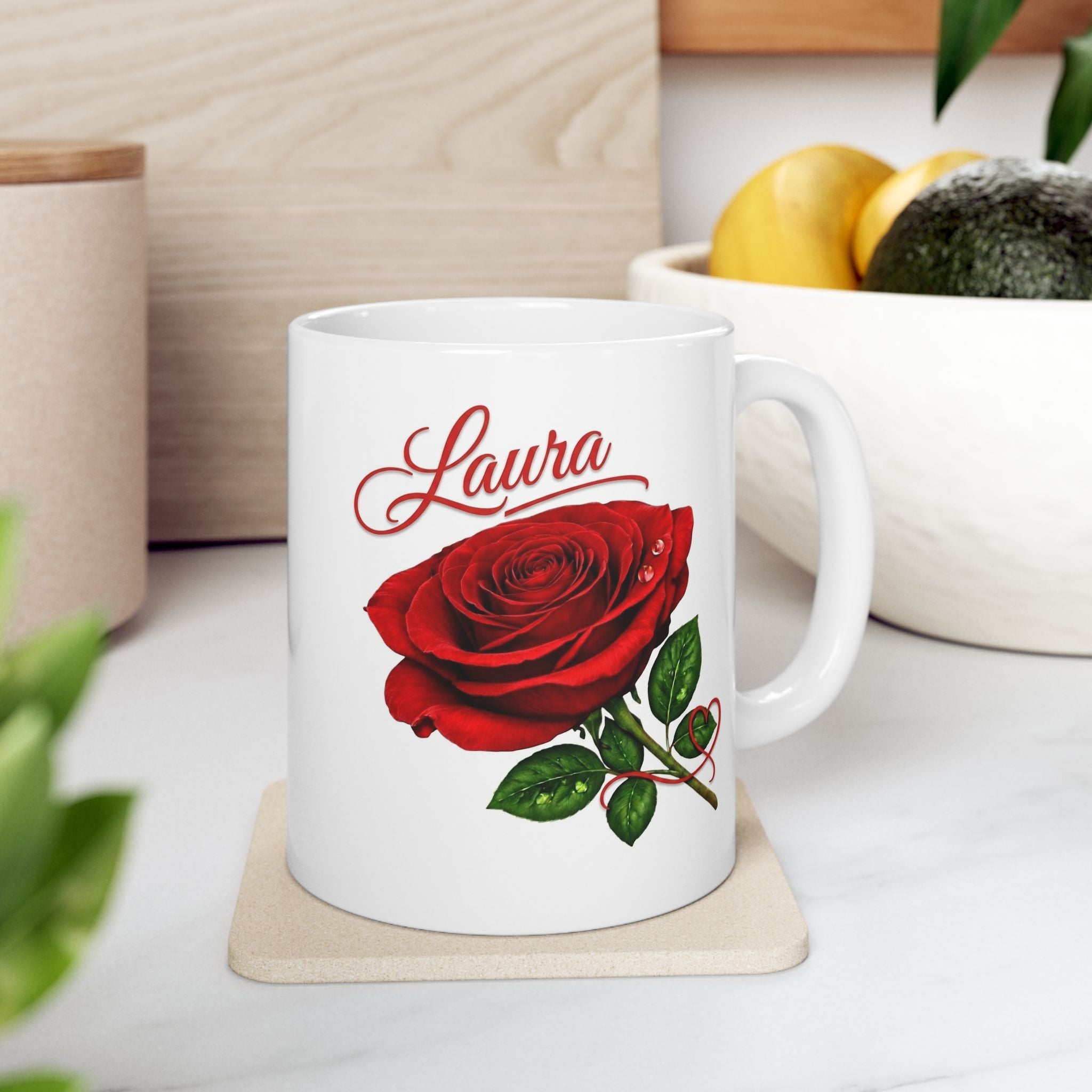 Laura – A Name That Feels Effortless | Signature Rose White Mug – Personalized Elegant Gift