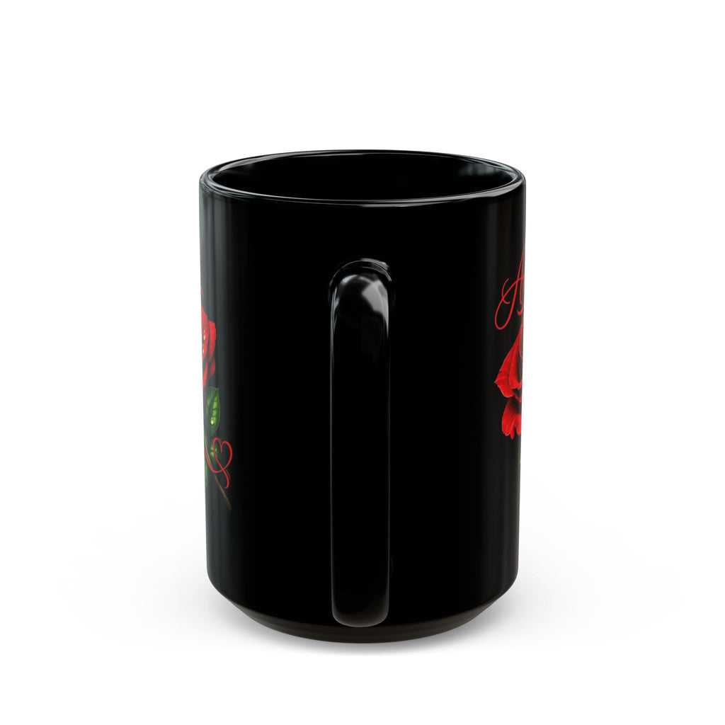 Araceli Signature Rose Black Mug – Personalized Luxury Gift, Elegant Rose Coffee Mug, Premium Floral Keepsake