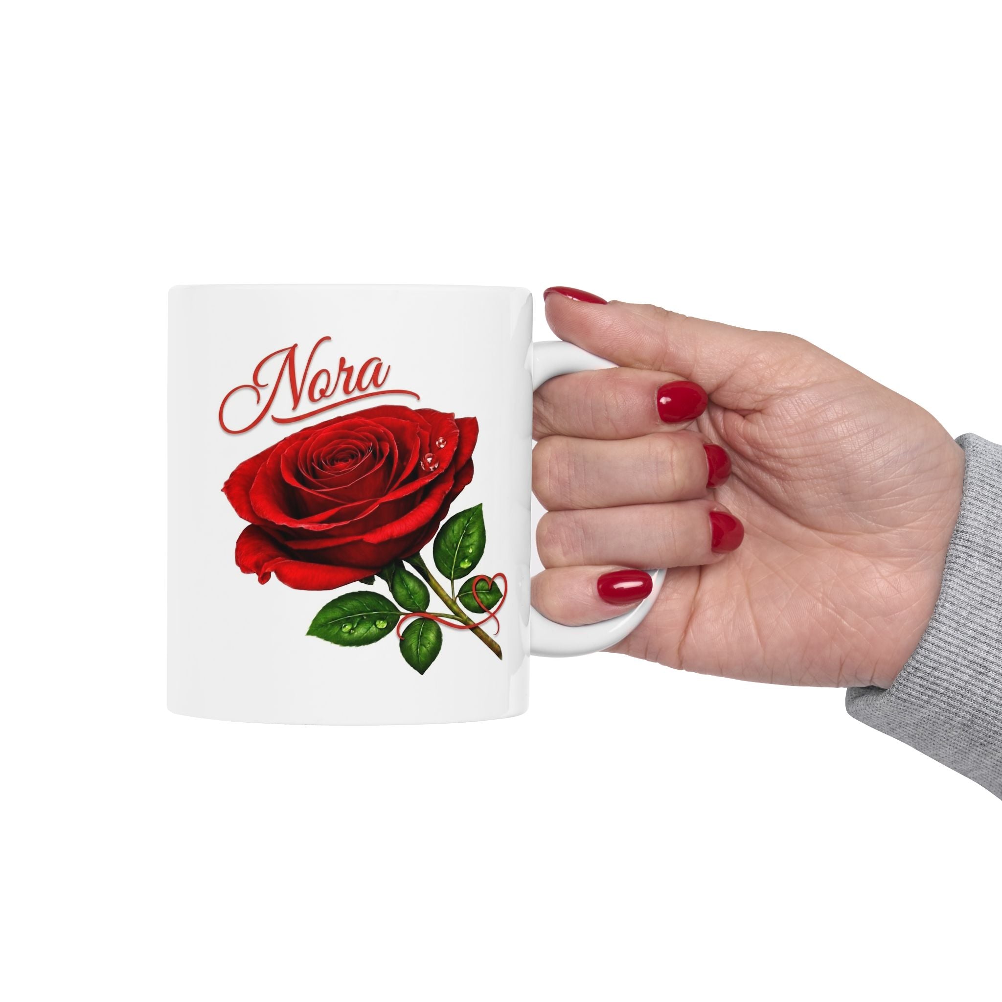 Nora – A Name That Feels Like Grace | Signature Rose White Mug – Personalized Elegant Gift