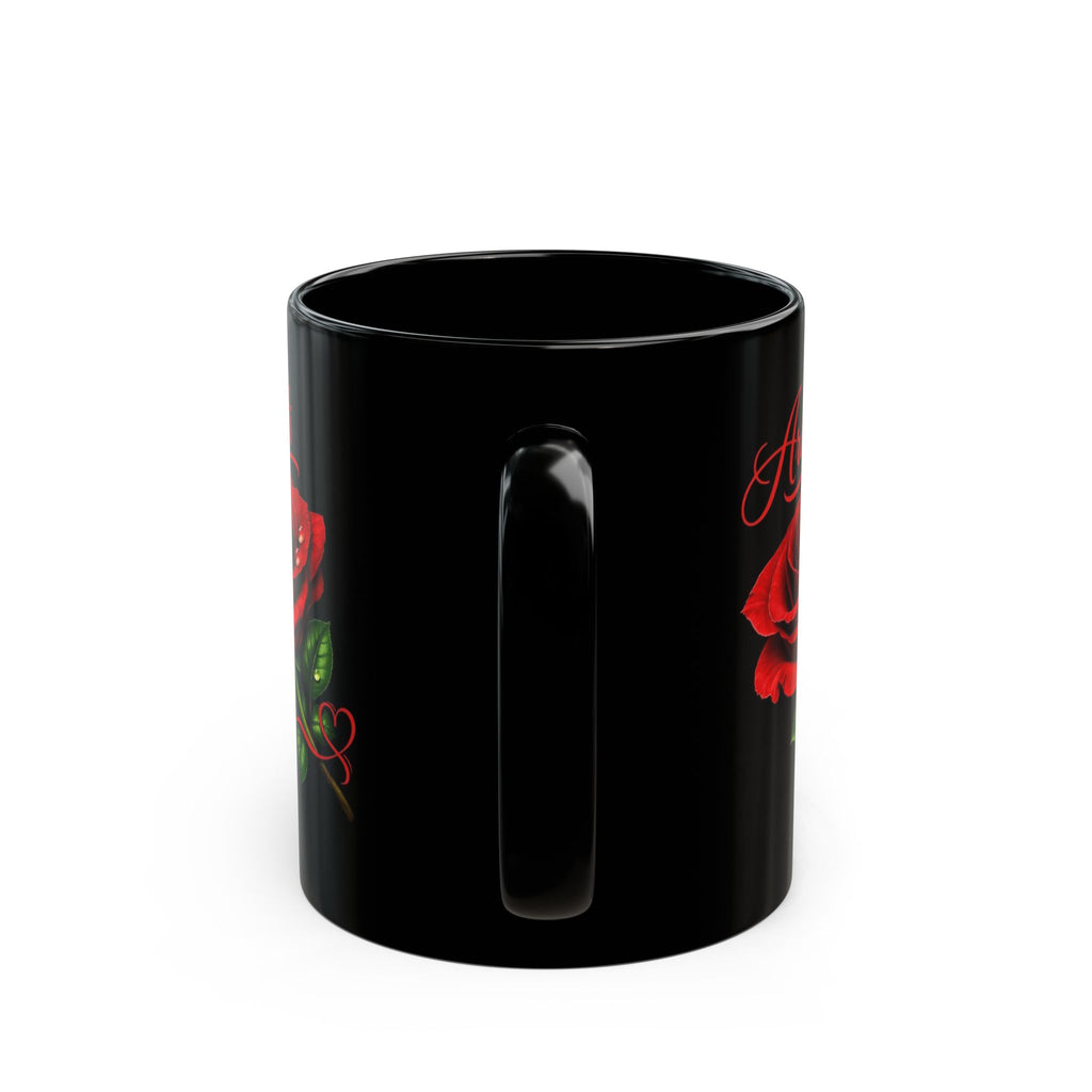 Araceli Signature Rose Black Mug – Personalized Luxury Gift, Elegant Rose Coffee Mug, Premium Floral Keepsake