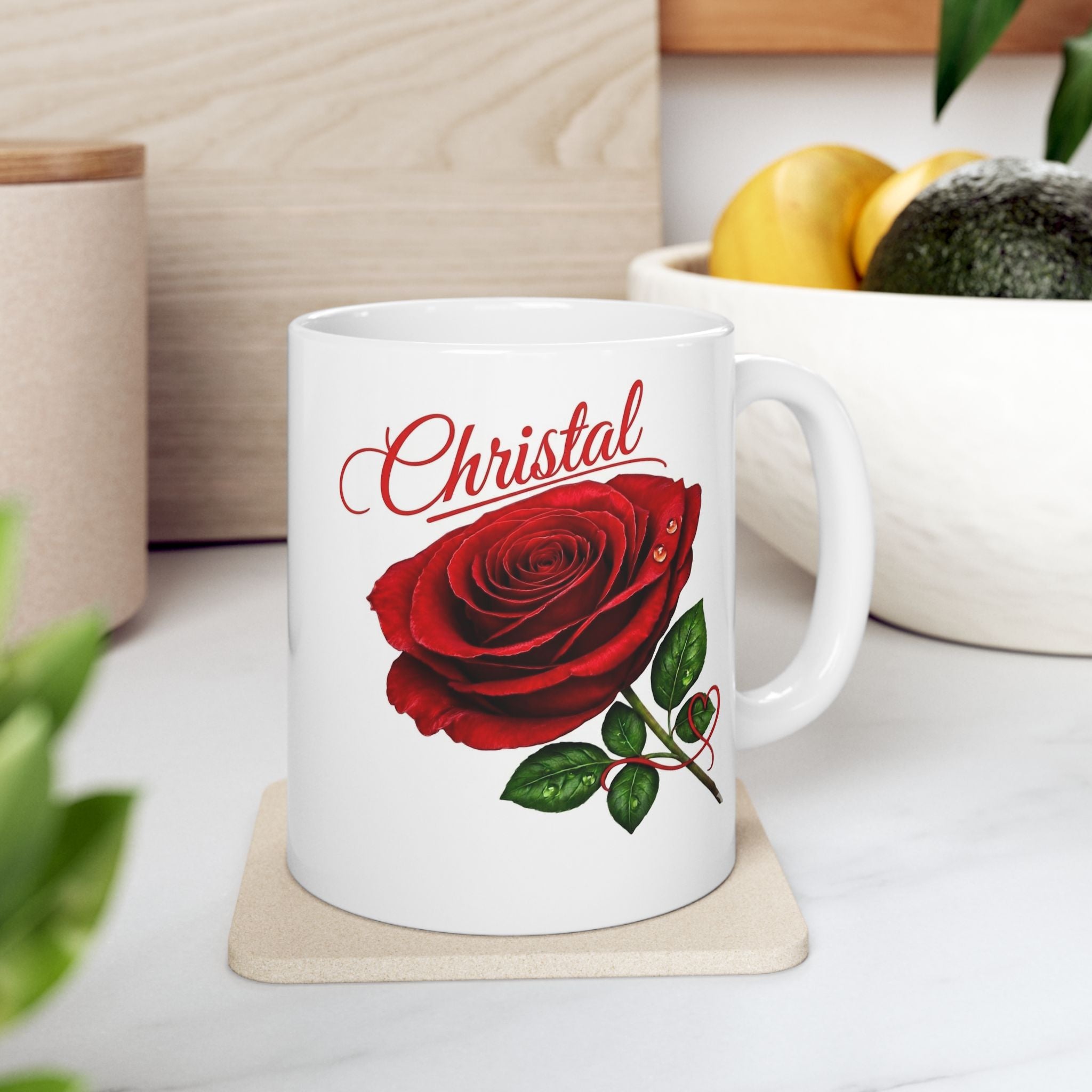 Christal – A Name That Stands Strong | Signature Rose White Mug – Elegant Personalized Gift