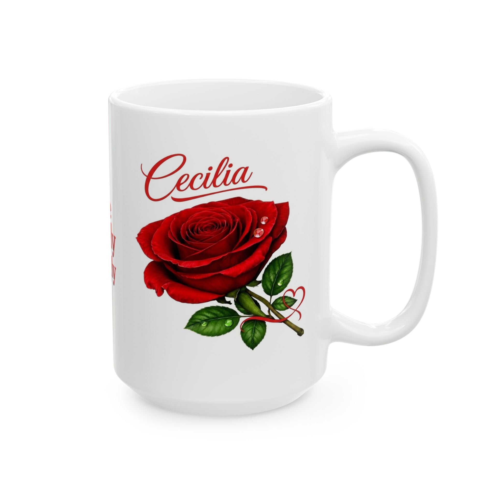 Cecilia – A Name That Feels Timeless | Signature Rose White Mug – Personalized Elegant Gift