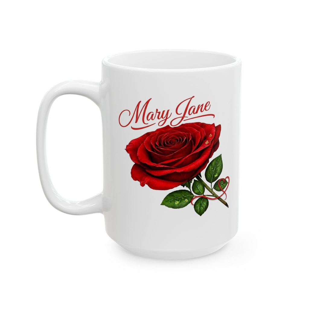 Mary Jane – A Name That Feels Familiar and Strong | Signature Rose White Mug – Elegant Personalized Gift
