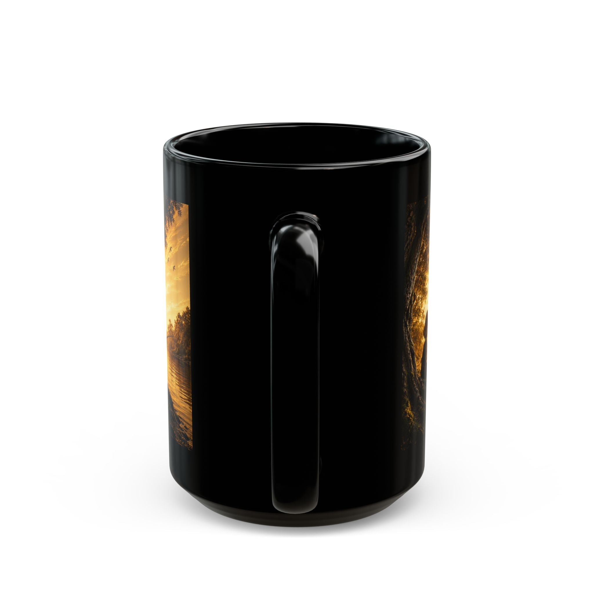 Golden Horizon™ Luxury Black Coffee Mug — Reflection • Peace • Timeless Ambition