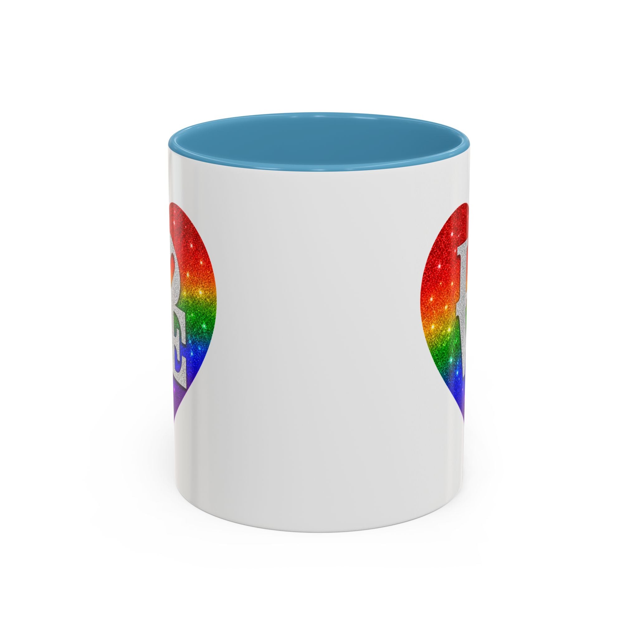 Rainbow LOVE Jewel Heart White Coffee Mug – Luxury Glitter Heart Mug | Premium Sparkling Rainbow LOVE Design