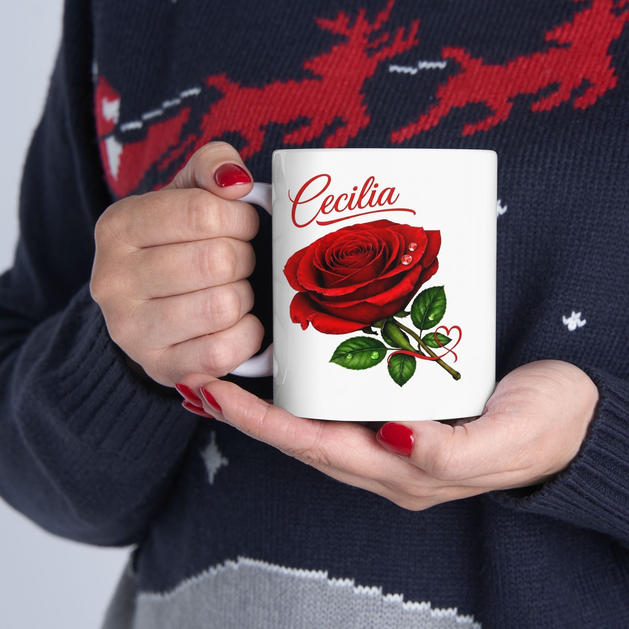Cecilia – A Name That Feels Timeless | Signature Rose White Mug – Personalized Elegant Gift