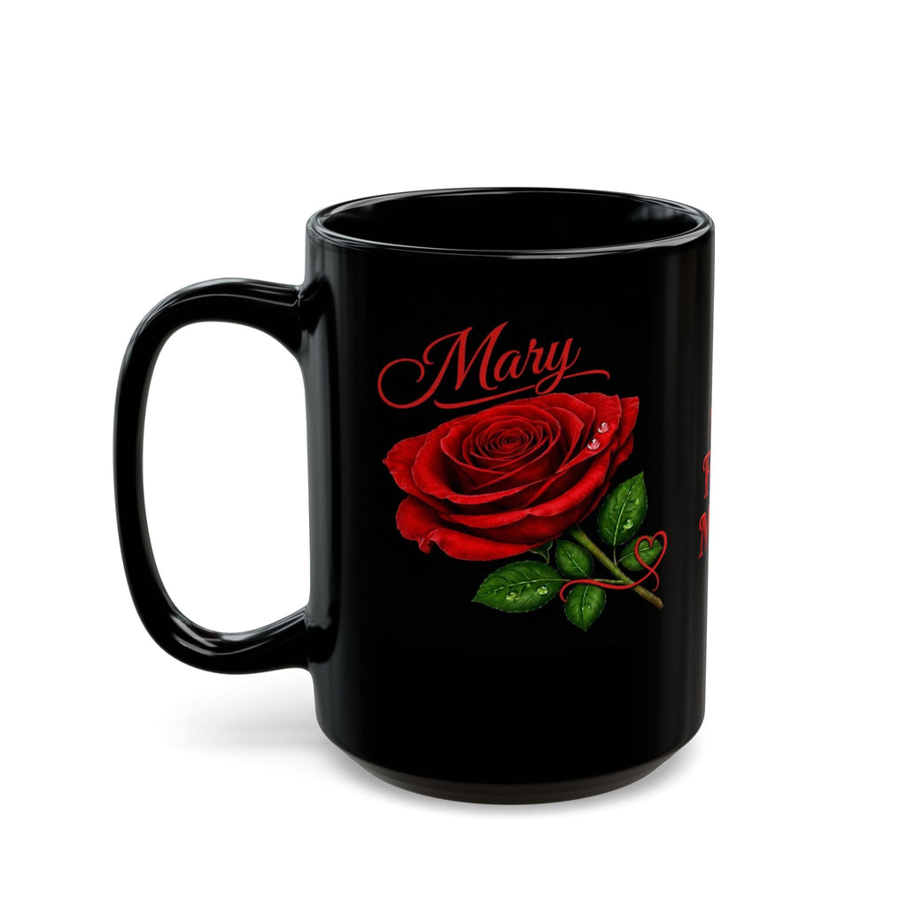 Mary Signature Rose Black Mug – Personalized Luxury Gift for Mom, Mother’s Day Elegant Keepsake