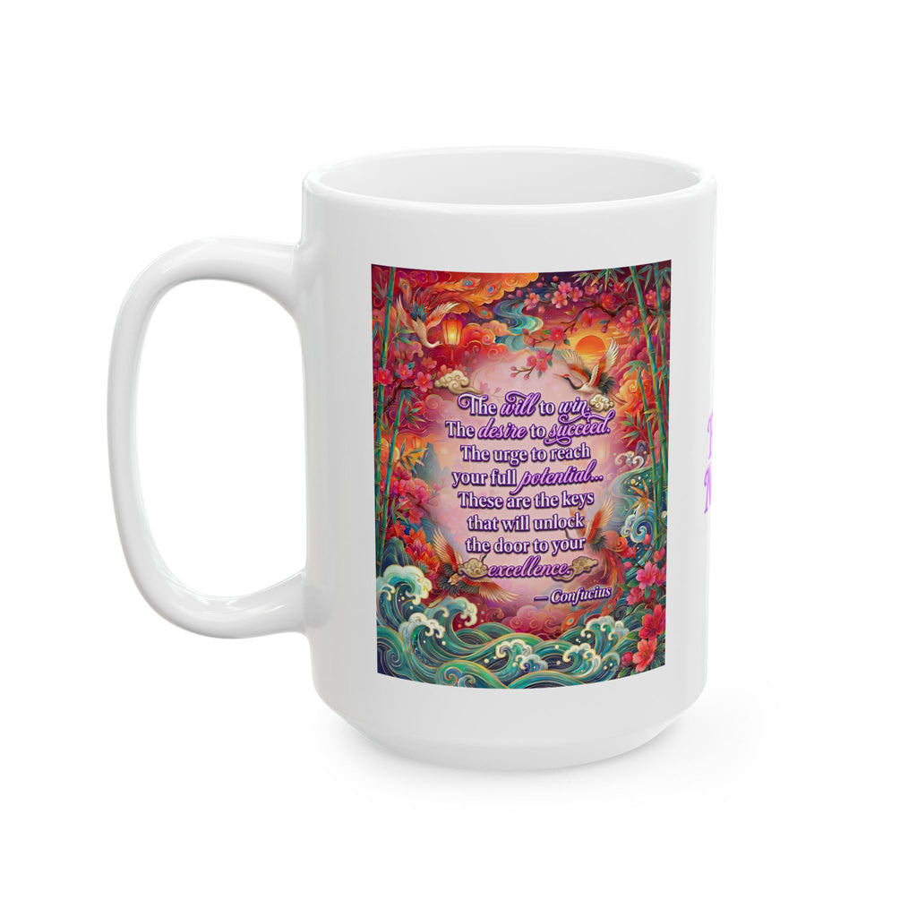 The Keys to Excellence – Confucius Wisdom White Mug | Luxury Philosophy Coffee Mug