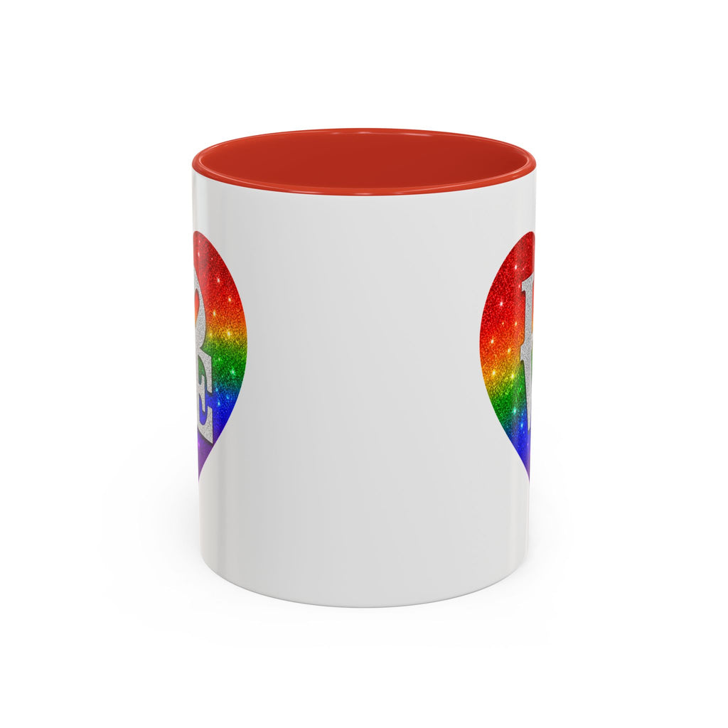 Rainbow LOVE Jewel Heart White Coffee Mug – Luxury Glitter Heart Mug | Premium Sparkling Rainbow LOVE Design