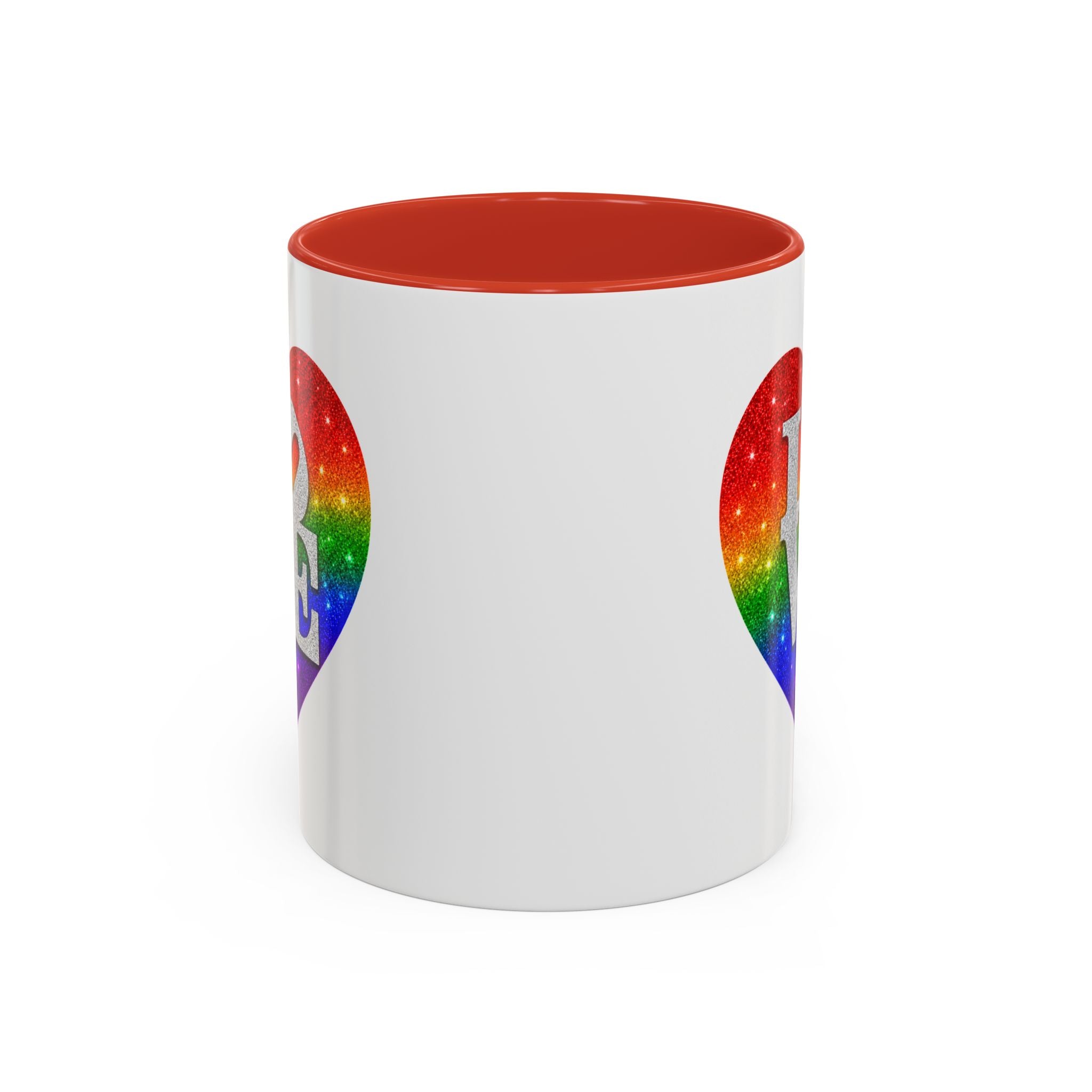 Rainbow LOVE Jewel Heart White Coffee Mug – Luxury Glitter Heart Mug | Premium Sparkling Rainbow LOVE Design