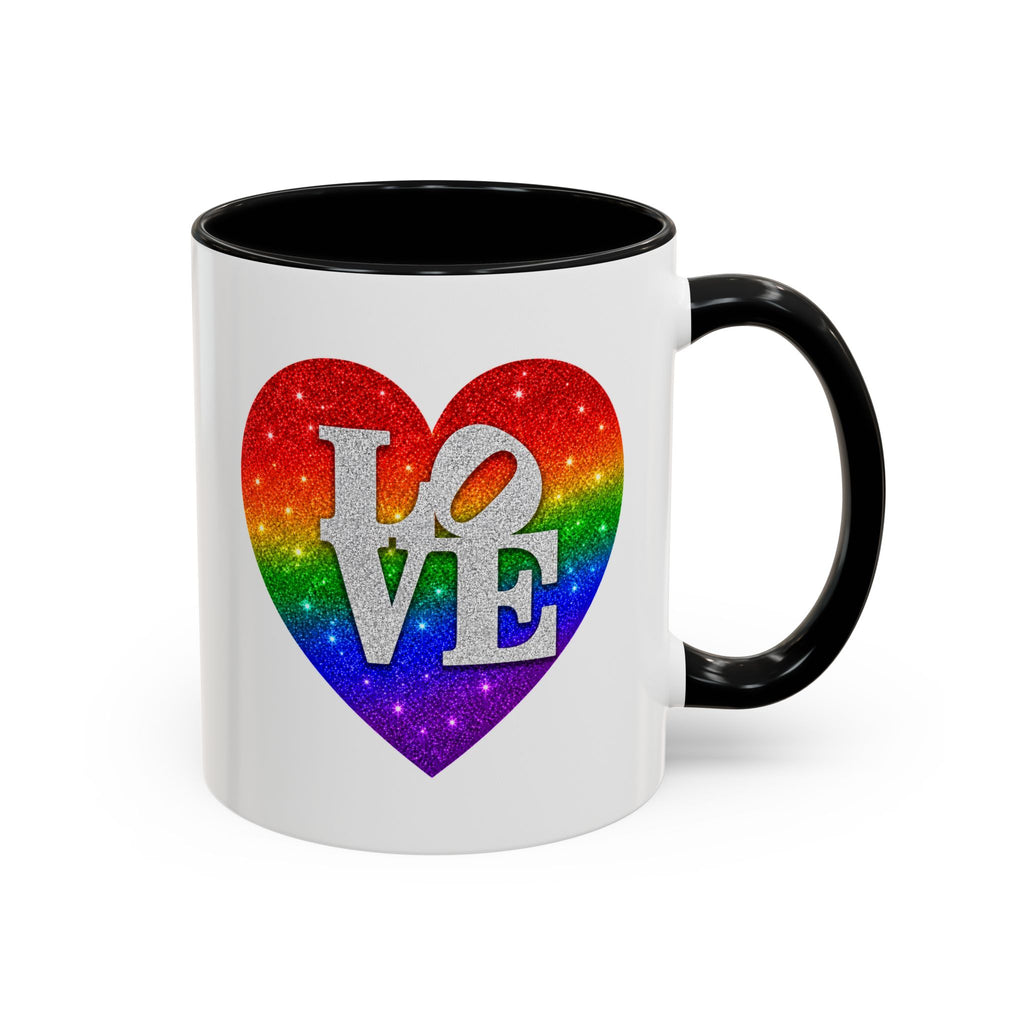 Rainbow LOVE Jewel Heart White Coffee Mug – Luxury Glitter Heart Mug | Premium Sparkling Rainbow LOVE Design