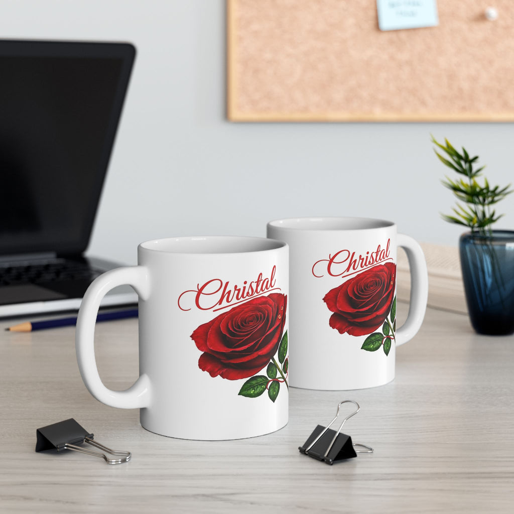 Christal – A Name That Stands Strong | Signature Rose White Mug – Elegant Personalized Gift