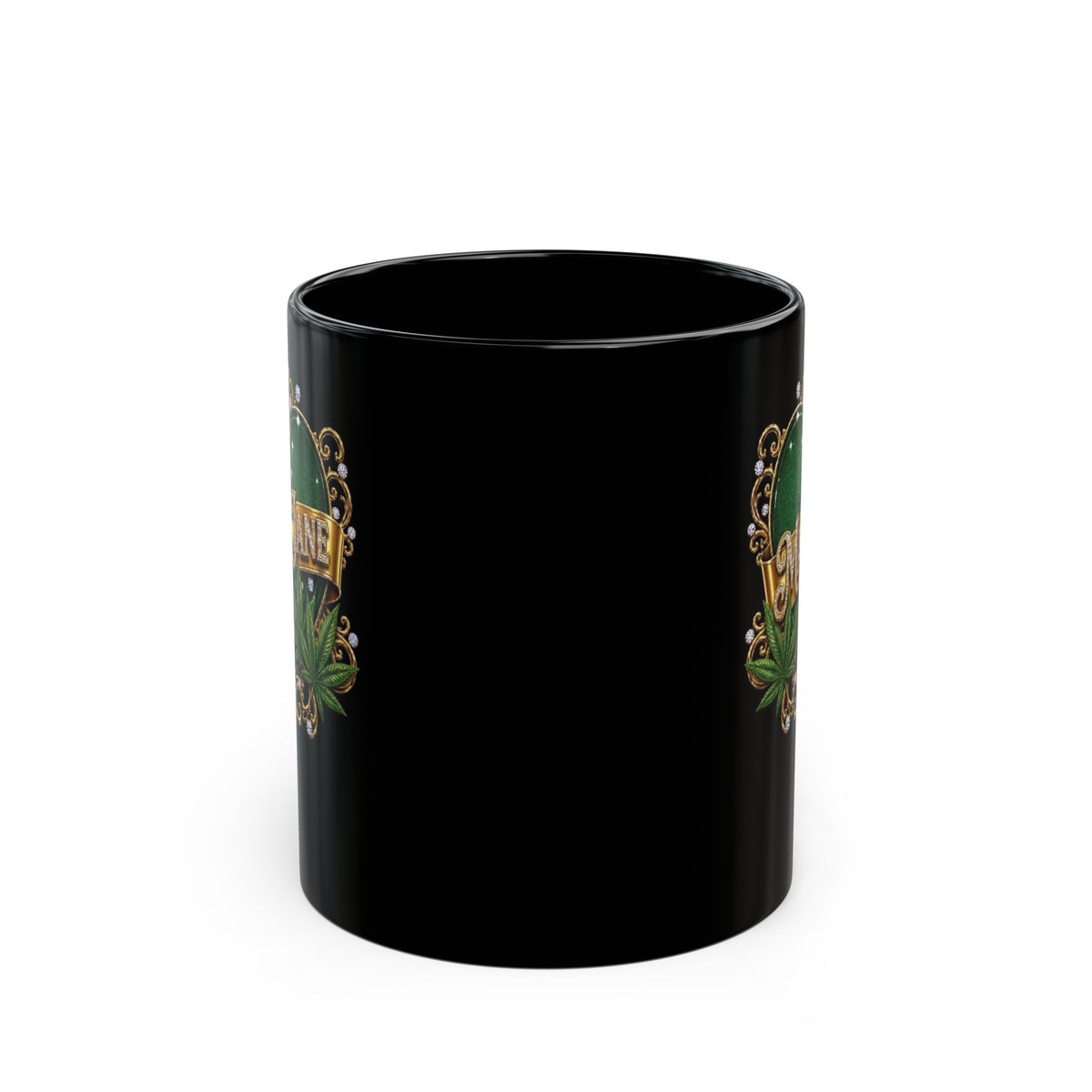 Mary Jane Emerald Royale – Luxury Cannabis Leaf & Diamond Gold Ceramic Mug