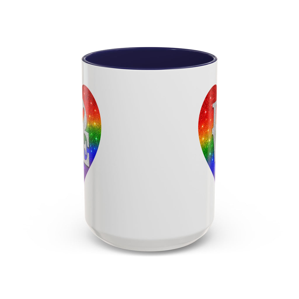 Rainbow LOVE Jewel Heart White Coffee Mug – Luxury Glitter Heart Mug | Premium Sparkling Rainbow LOVE Design