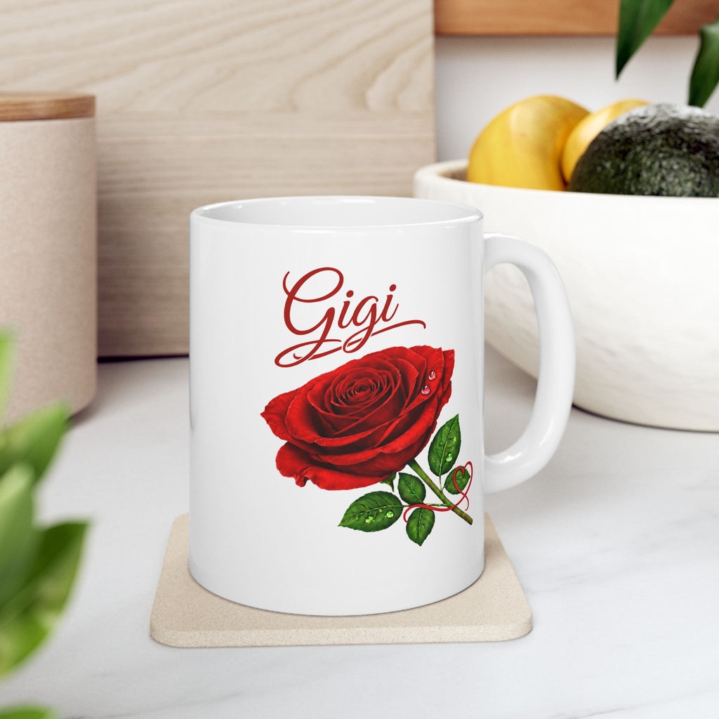 The Gigi – Signature Rose White Mug carries a soft, refined presence that feels warm, familiar, and deeply personal