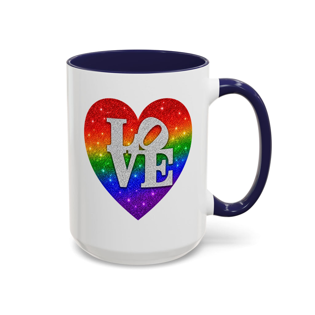 Rainbow LOVE Jewel Heart White Coffee Mug – Luxury Glitter Heart Mug | Premium Sparkling Rainbow LOVE Design