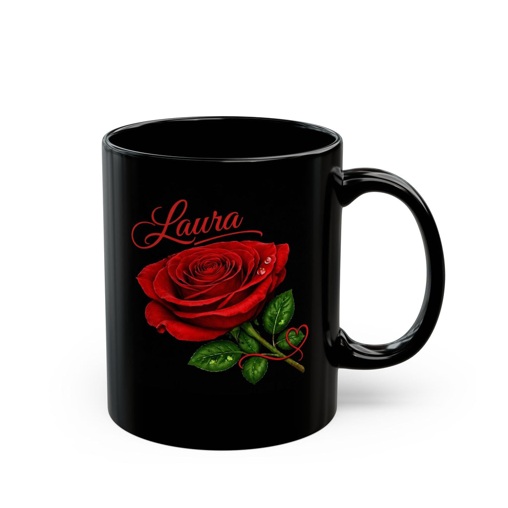Laura – A Name That Feels Effortless | Signature Rose Black Mug – Personalized Elegant Gift
