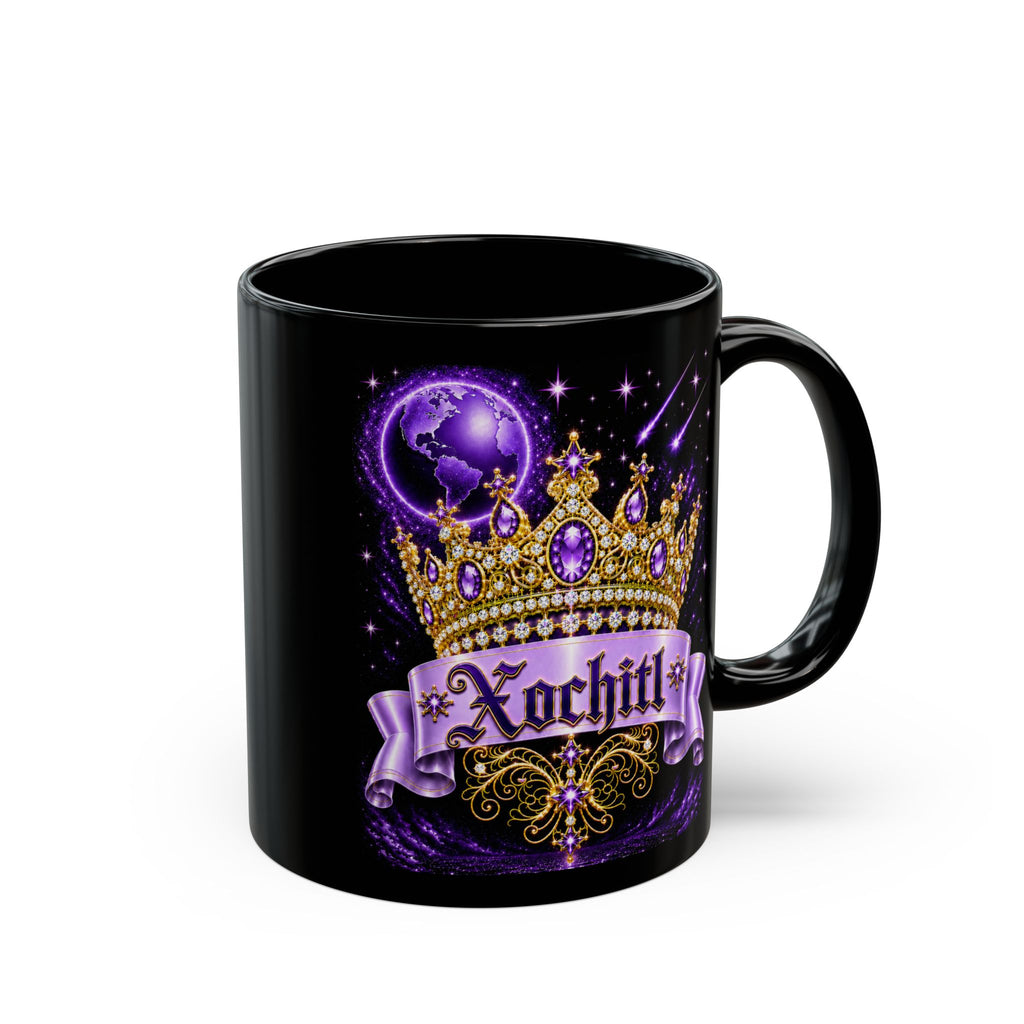 The Purple Crown of Destiny™ | Xochitl Personalized Royal Crown Mug | Luxury Celestial Fantasy Coffee Mug | Premium Black Ceramic Mug | The Fugly Mugly™