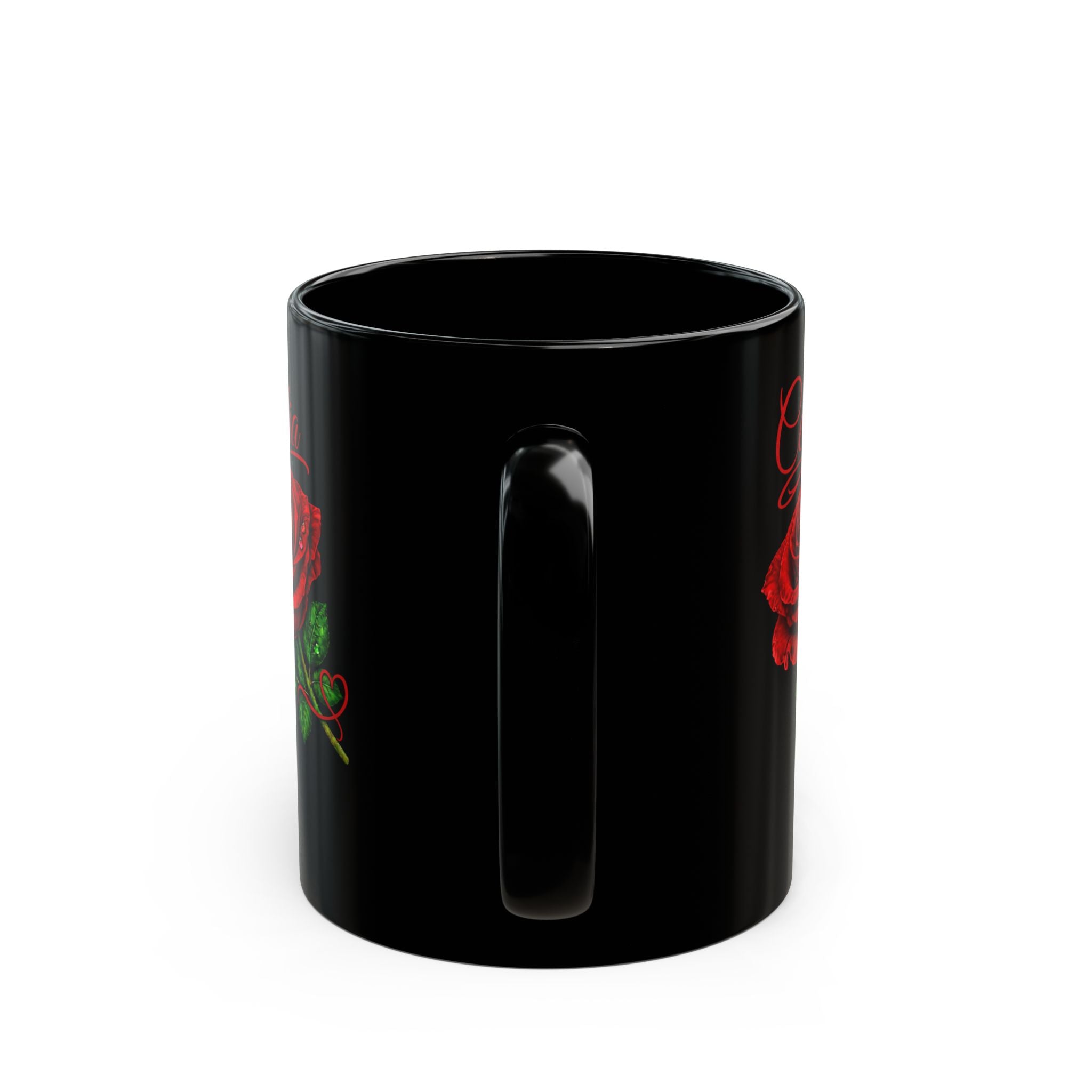 Cecilia Signature Rose Black Mug – Personalized Luxury Gift, Elegant Rose Coffee Mug, Premium Floral Keepsake