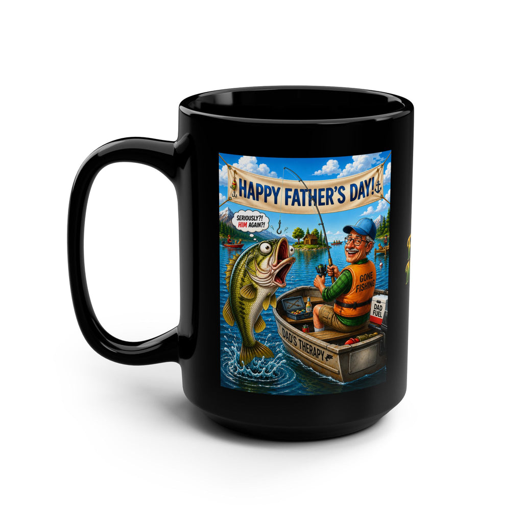Funny Father’s Day Fishing Mug – “Dad’s Therapy” Luxury Black Coffee Mug | Premium Gift for Dad, Fisherman Mug, Funny Dad Gift