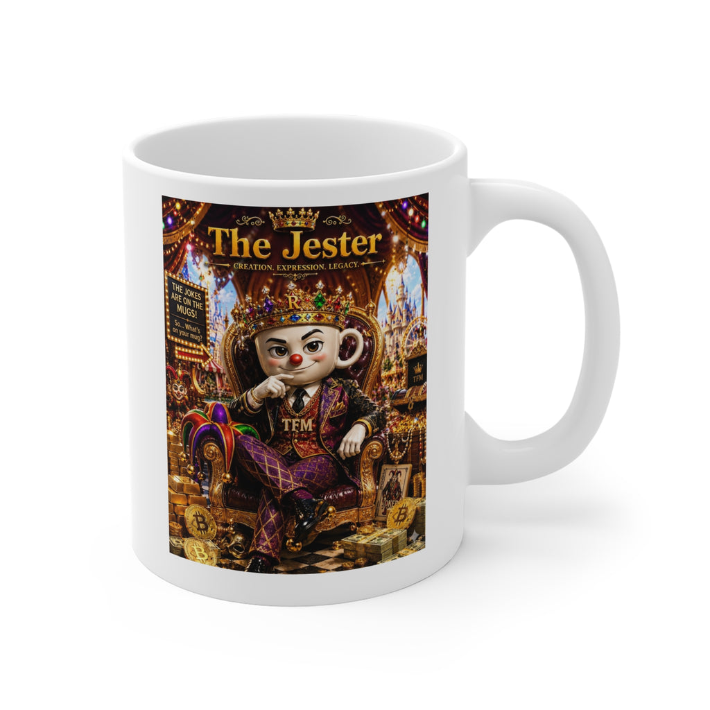 The Jester™ AKA Fuglarious™  White Mug — Royal Humor, Bold Character & Luxury Charm