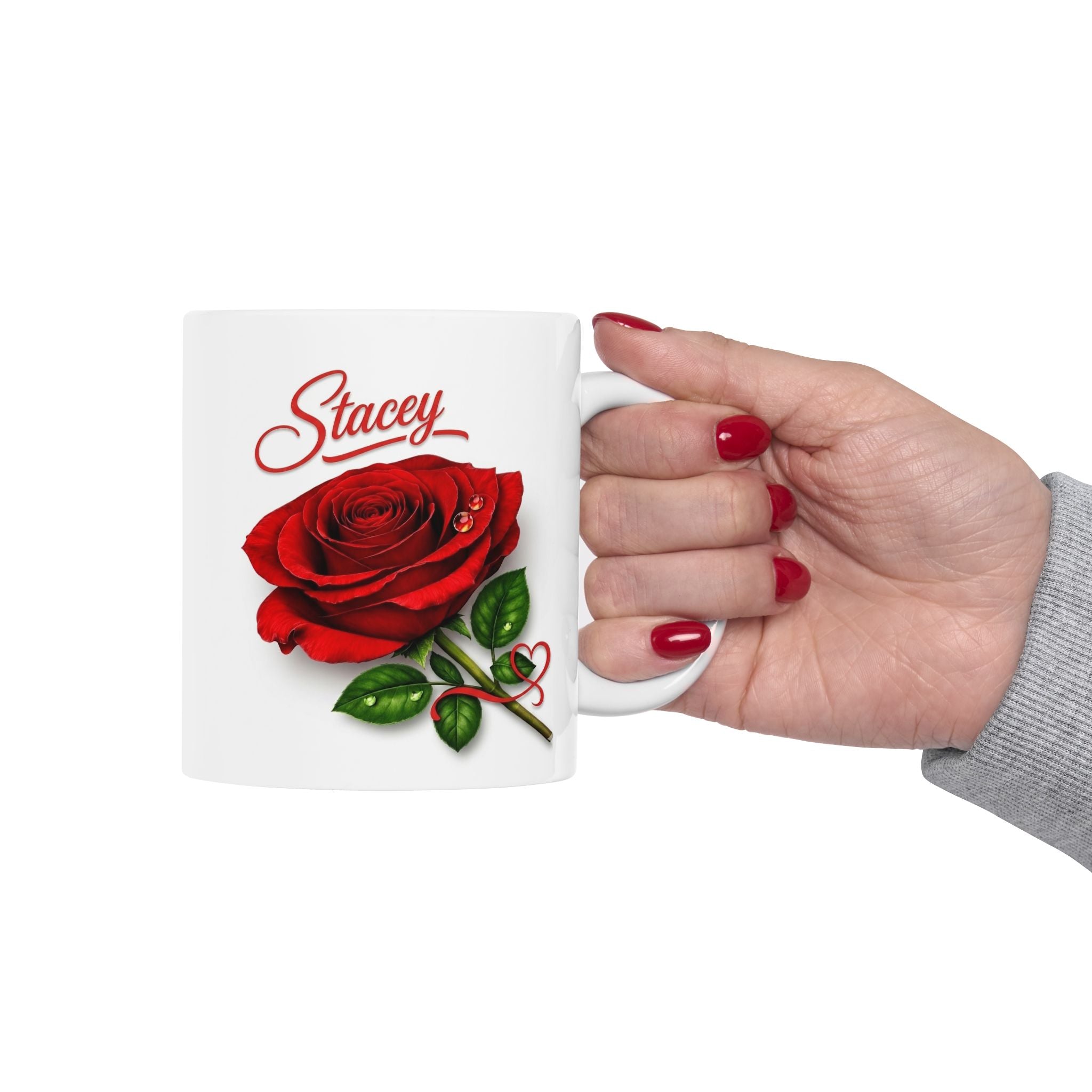 Stacey – A Name That Stands With Confidence | Signature Rose White Mug – Elegant Personalized Gift