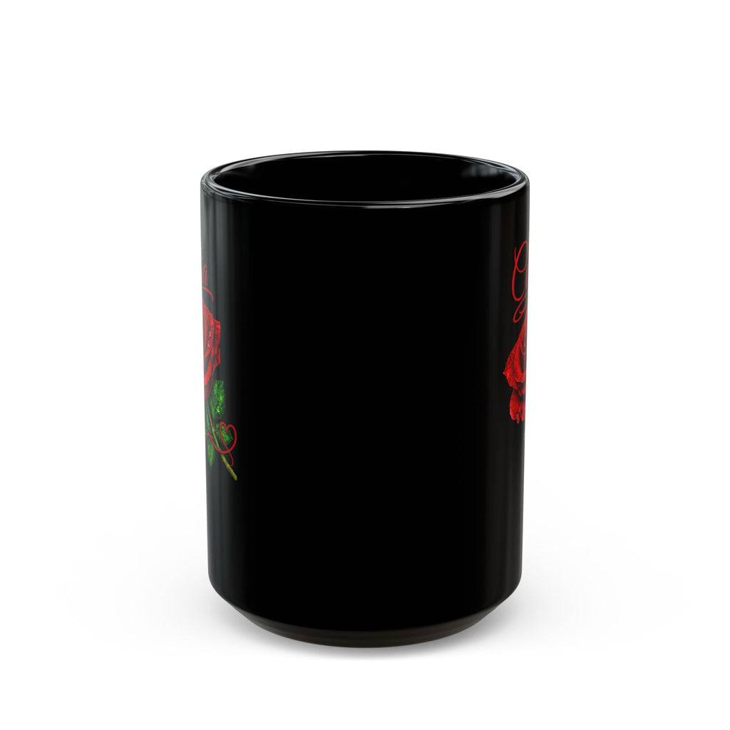 Cecilia Signature Rose Black Mug – Personalized Luxury Gift, Elegant Rose Coffee Mug, Premium Floral Keepsake