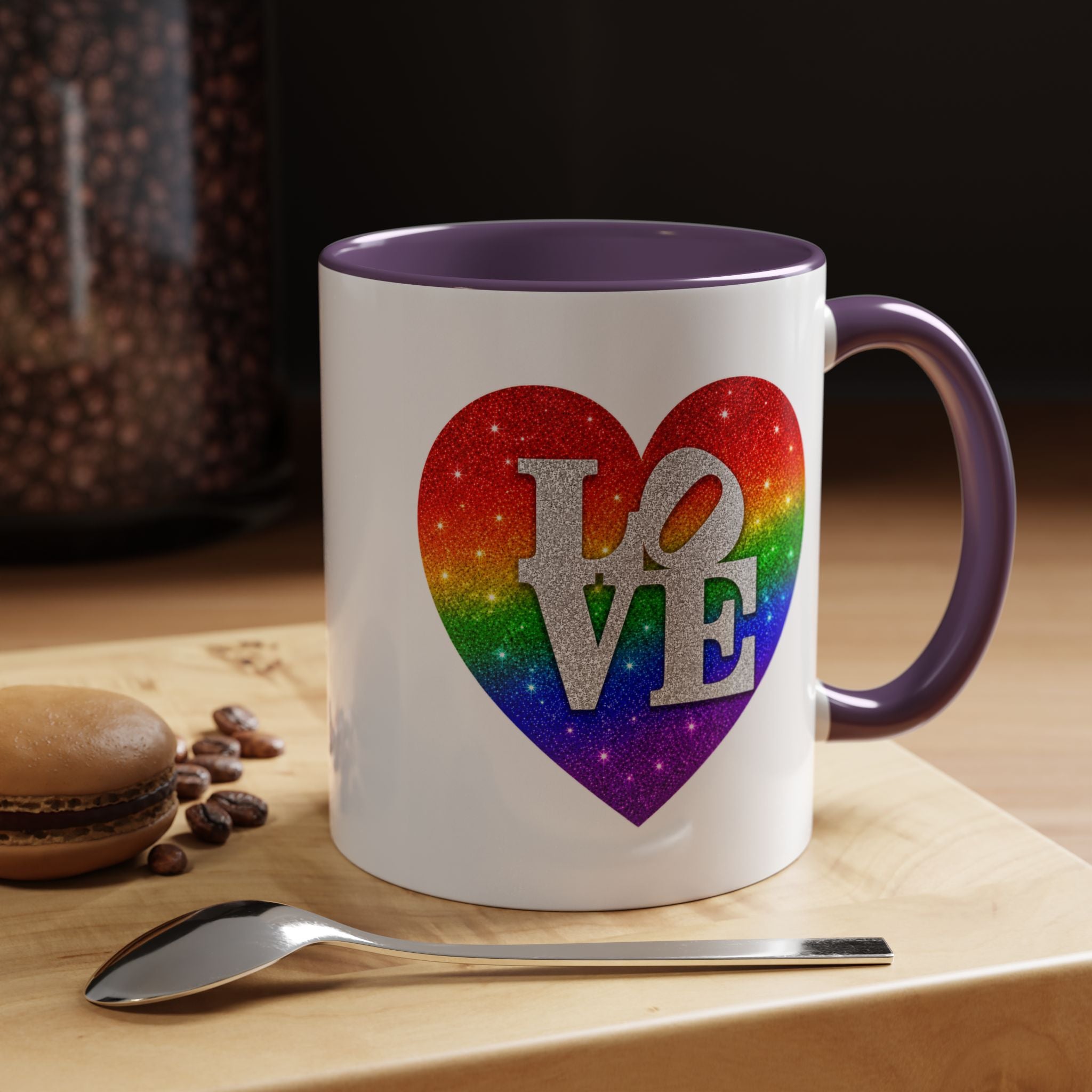 Rainbow LOVE Jewel Heart White Coffee Mug – Luxury Glitter Heart Mug | Premium Sparkling Rainbow LOVE Design