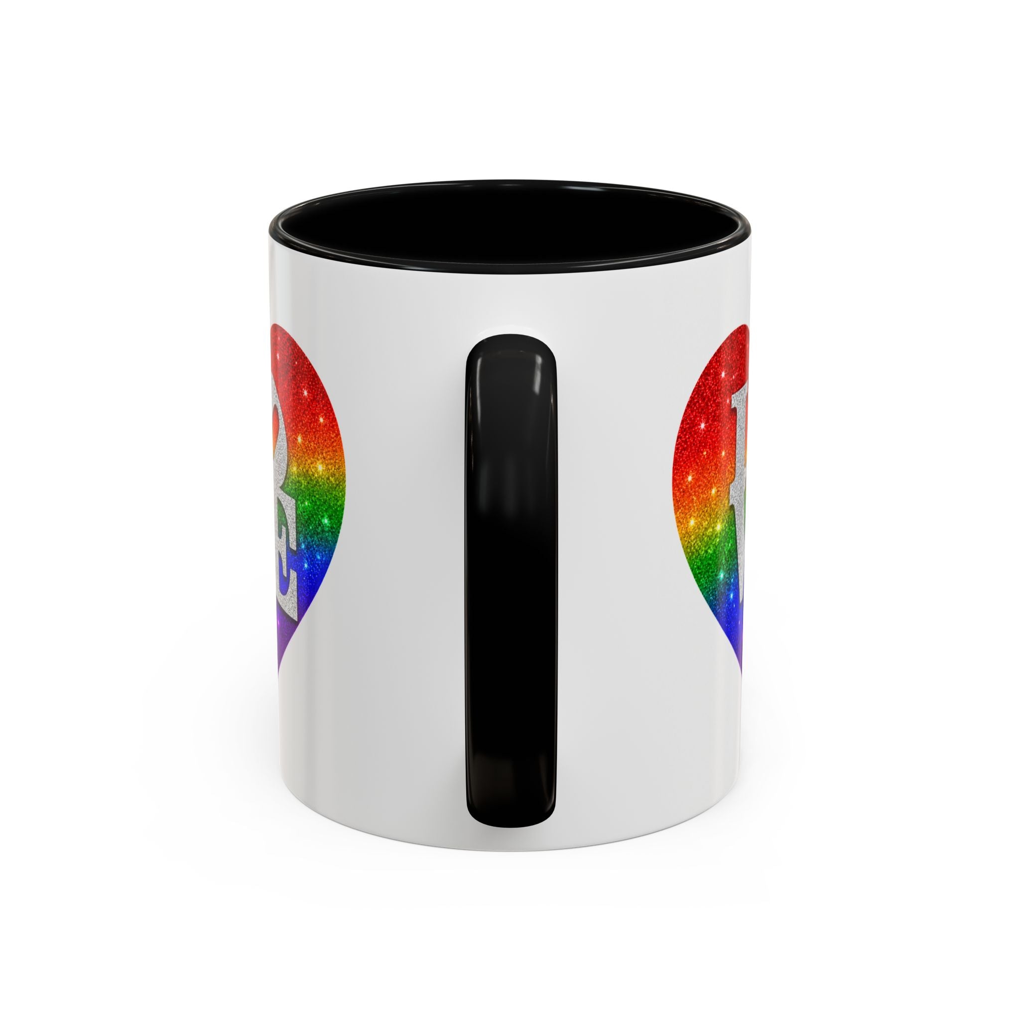 Rainbow LOVE Jewel Heart White Coffee Mug – Luxury Glitter Heart Mug | Premium Sparkling Rainbow LOVE Design