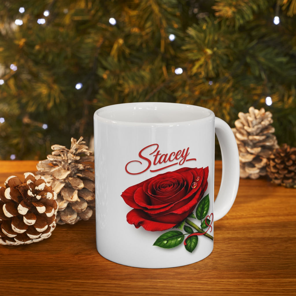 Stacey – A Name That Stands With Confidence | Signature Rose White Mug – Elegant Personalized Gift