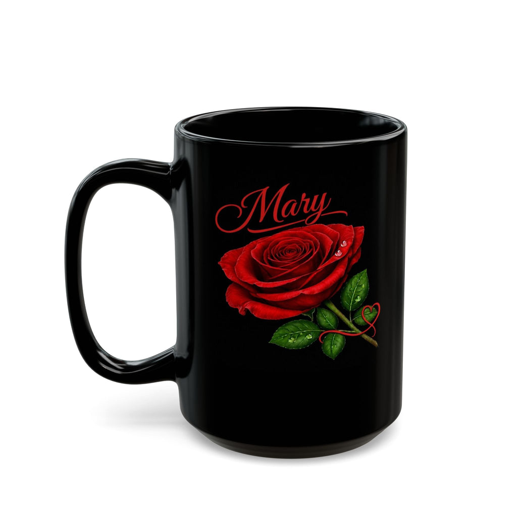 Mary Signature Rose Black Mug – Personalized Luxury Gift for Mom, Mother’s Day Elegant Keepsake