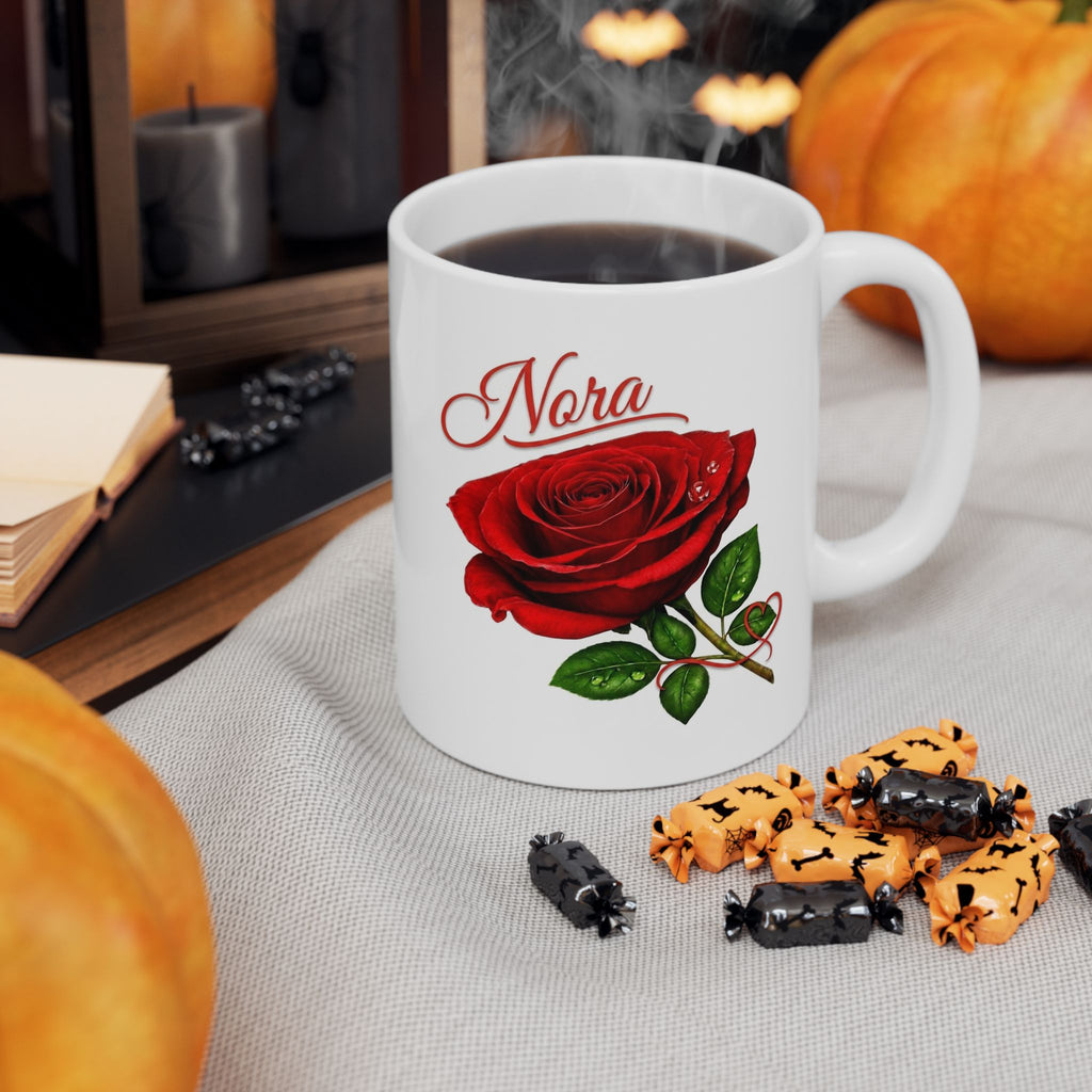 Nora – A Name That Feels Like Grace | Signature Rose White Mug – Personalized Elegant Gift