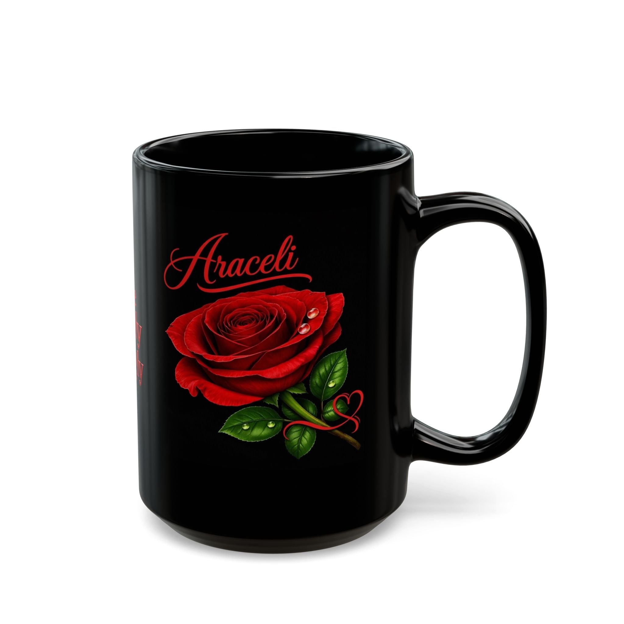 Araceli Signature Rose Black Mug – Personalized Luxury Gift, Elegant Rose Coffee Mug, Premium Floral Keepsake
