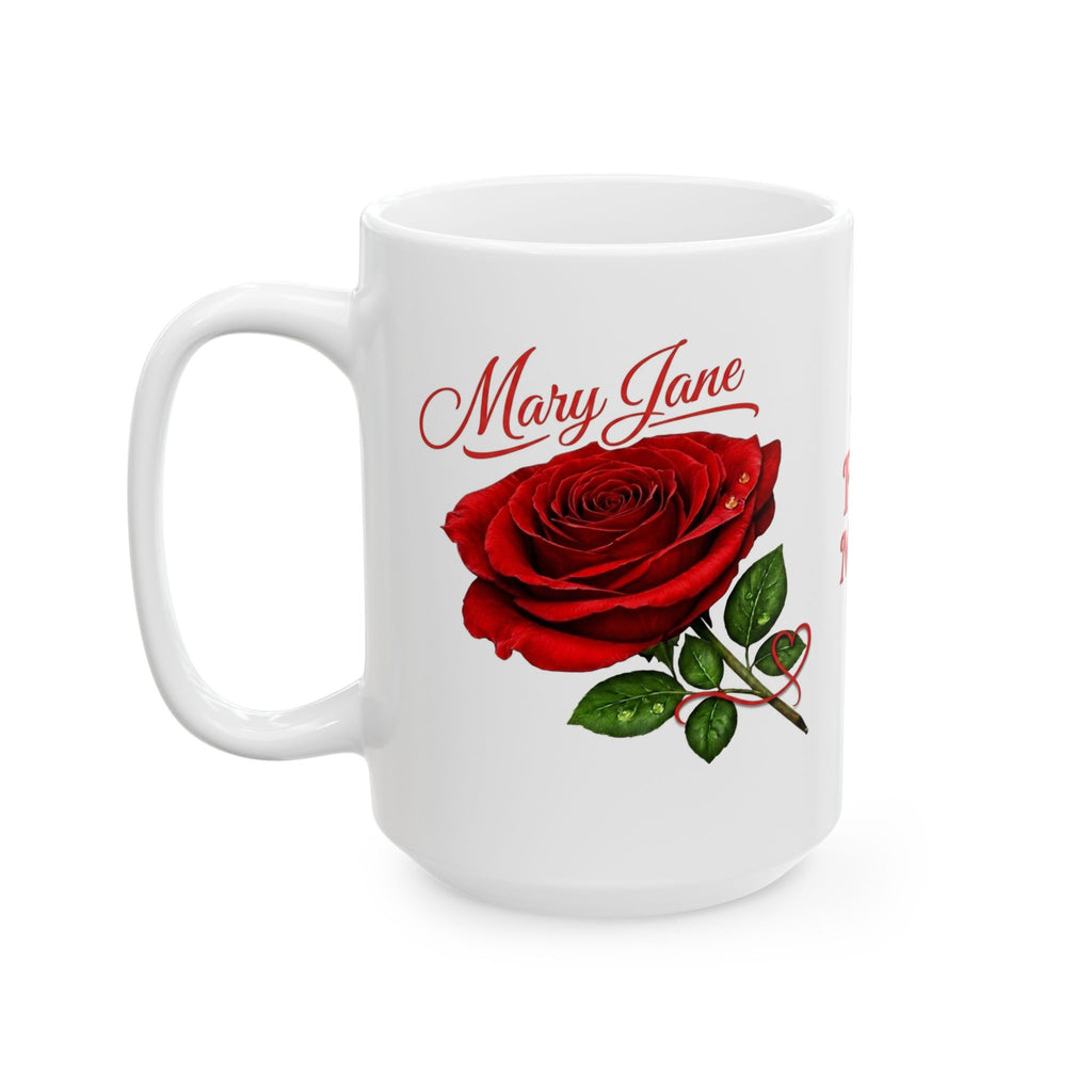 Mary Jane – A Name That Feels Familiar and Strong | Signature Rose White Mug – Elegant Personalized Gift