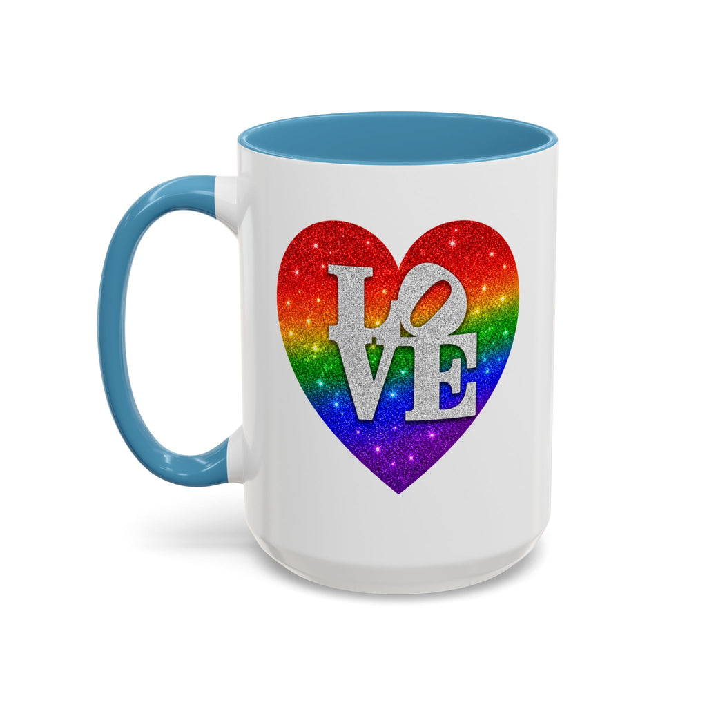 Rainbow LOVE Jewel Heart White Coffee Mug – Luxury Glitter Heart Mug | Premium Sparkling Rainbow LOVE Design