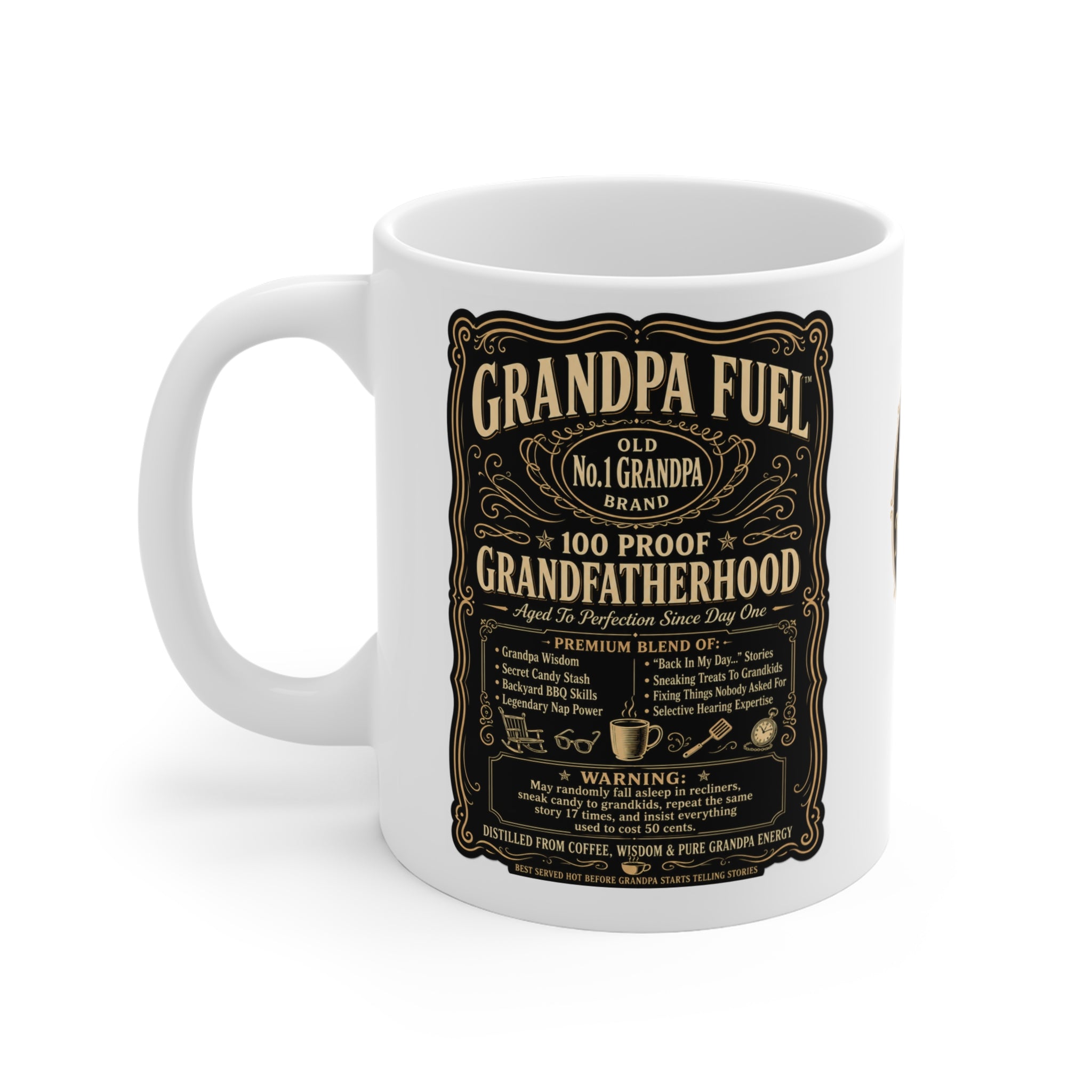 The Fugly Mugly™ Grandpa Fuel Mug – Premium Vintage Whiskey Label Style Grandpa Coffee Mug | Luxury Grandfather Gift | Bold Black & Vanilla Retro Design