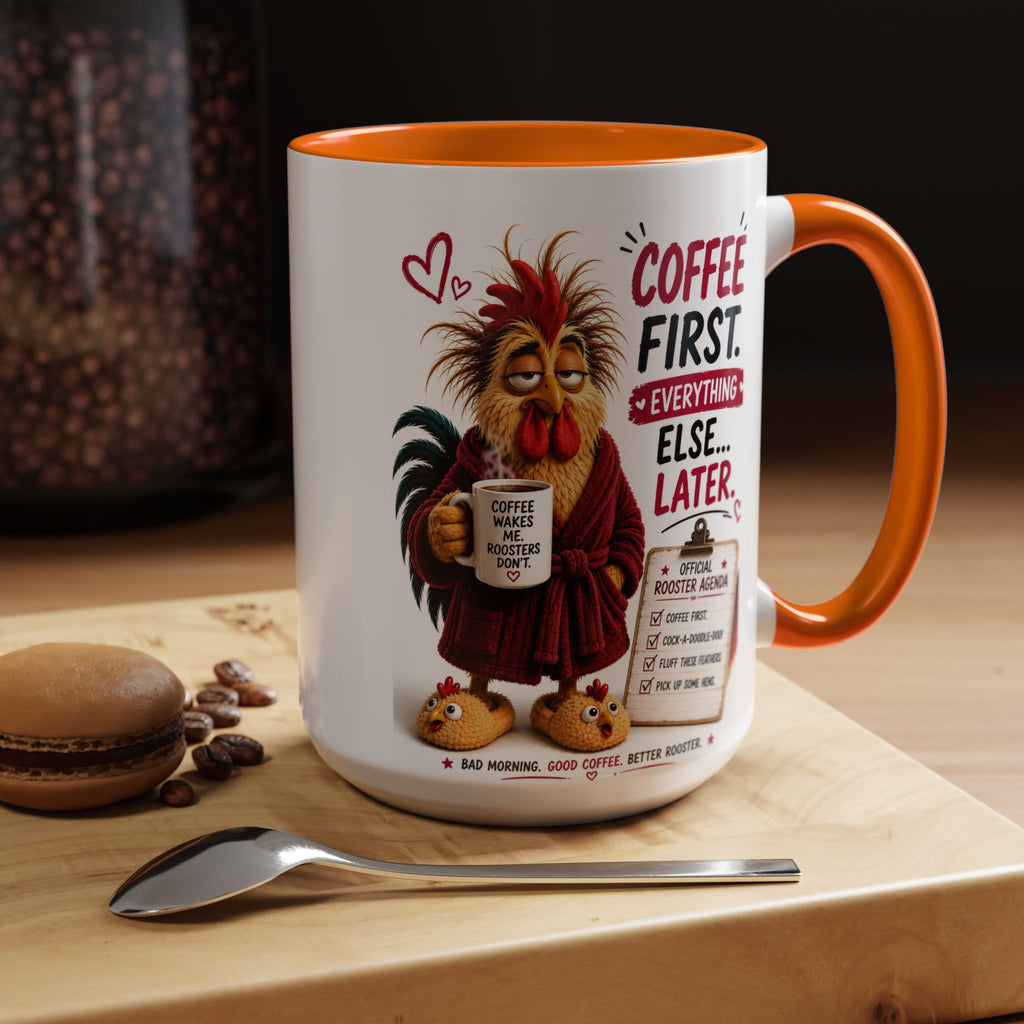 Coffee First. Everything Else… Later.™ | Luxury Rooster Coffee Mug | Funny Farmhouse Morning Gift | Cozy Coffee Lover Ceramic Mug