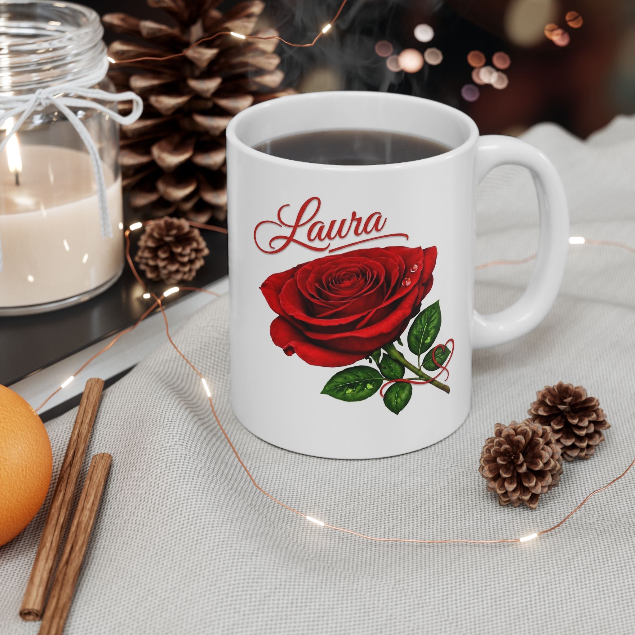 Laura – A Name That Feels Effortless | Signature Rose White Mug – Personalized Elegant Gift