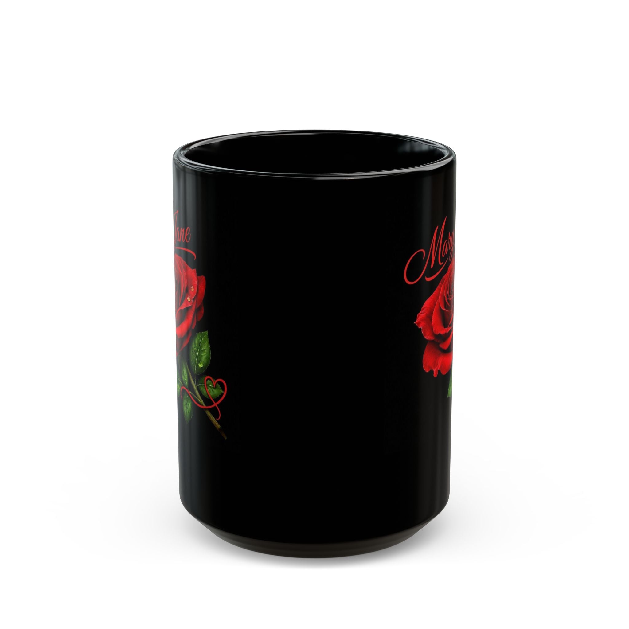 Mary Jane – A Name That Feels Familiar and Strong | Signature Rose Black Mug – Elegant Personalized Gift