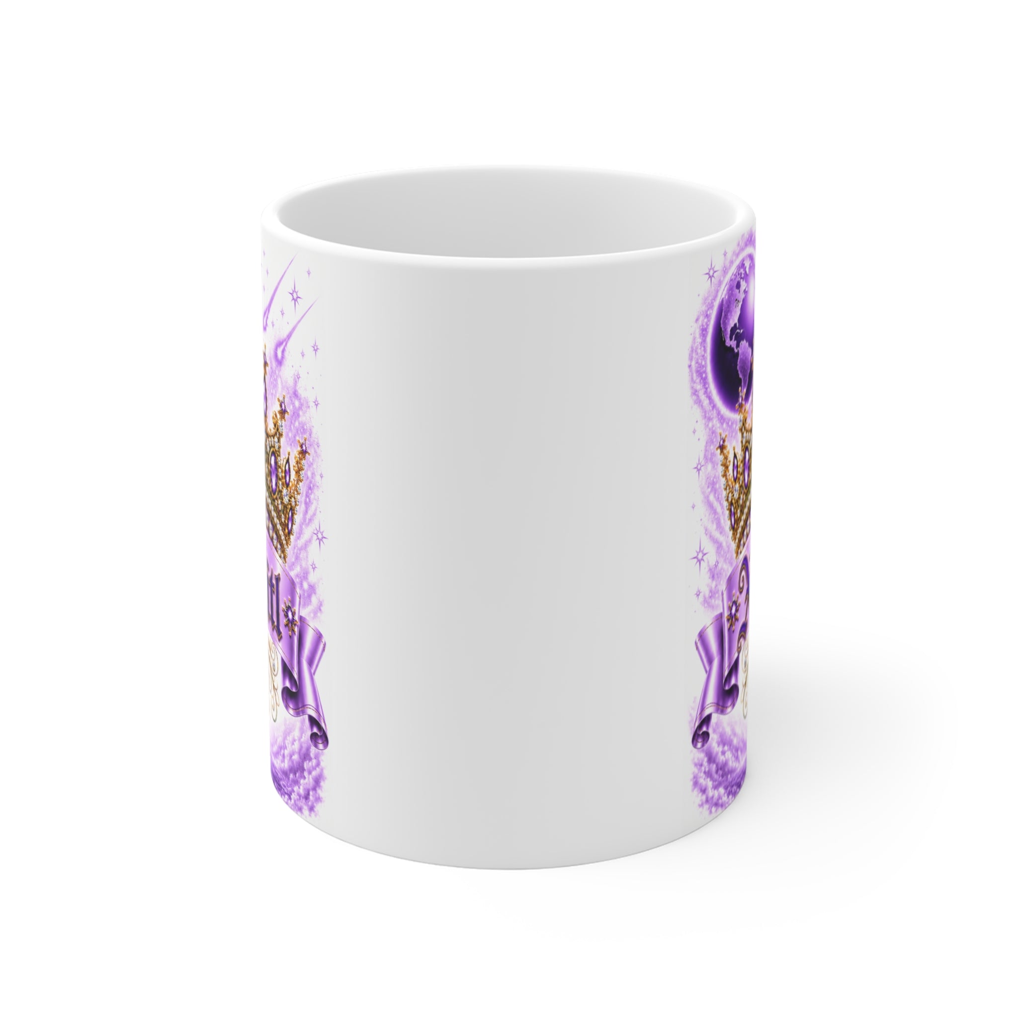 The Purple Crown of Destiny™ | Xochitl Personalized Royal Crown Mug | Luxury Celestial Fantasy Coffee Mug | Premium White Ceramic Mug | The Fugly Mugly™