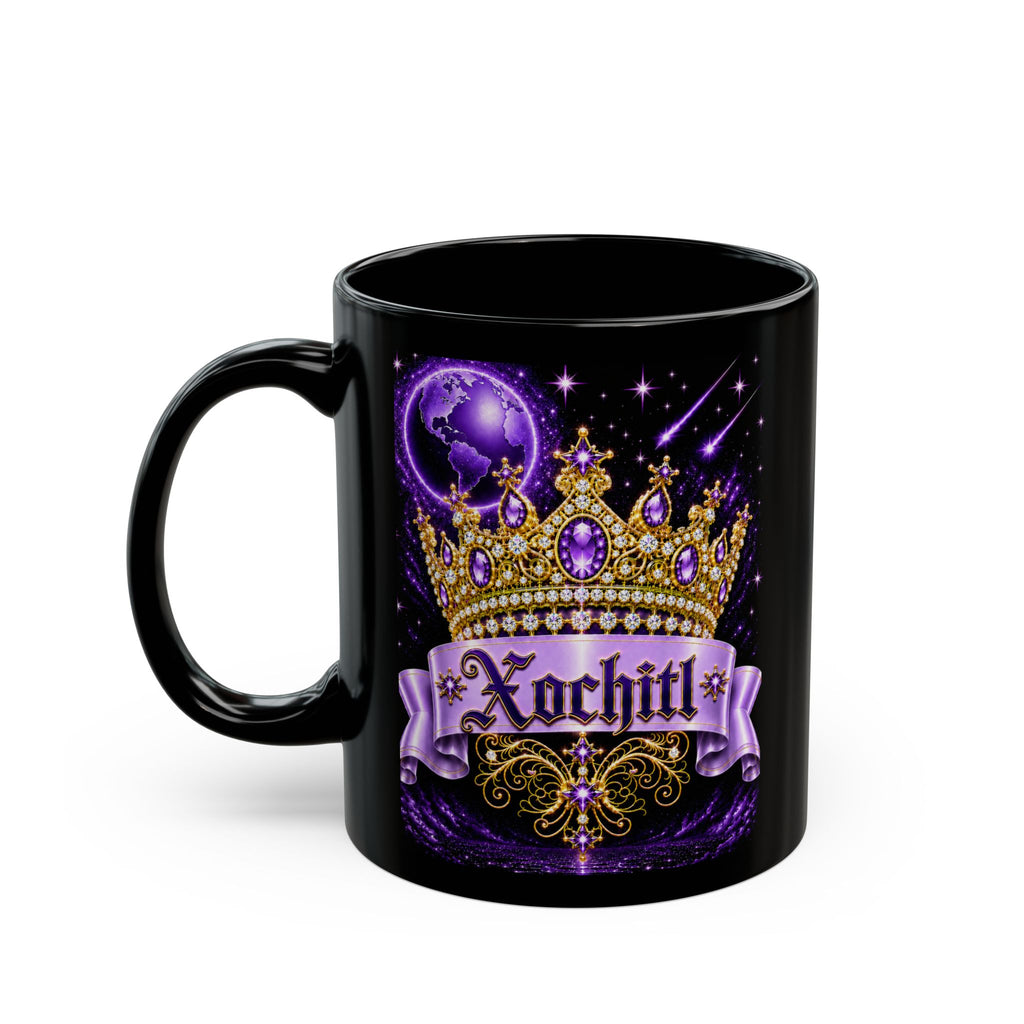 The Purple Crown of Destiny™ | Xochitl Personalized Royal Crown Mug | Luxury Celestial Fantasy Coffee Mug | Premium Black Ceramic Mug | The Fugly Mugly™
